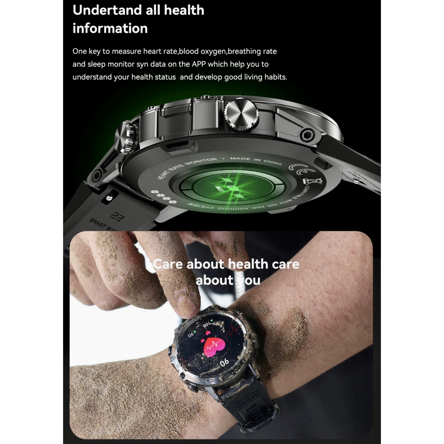 TUTT Smart Watch for Men Metal Case | Military Rugged Smartwatch BT Call Health & Fitness | 2 Straps K52 LIGE