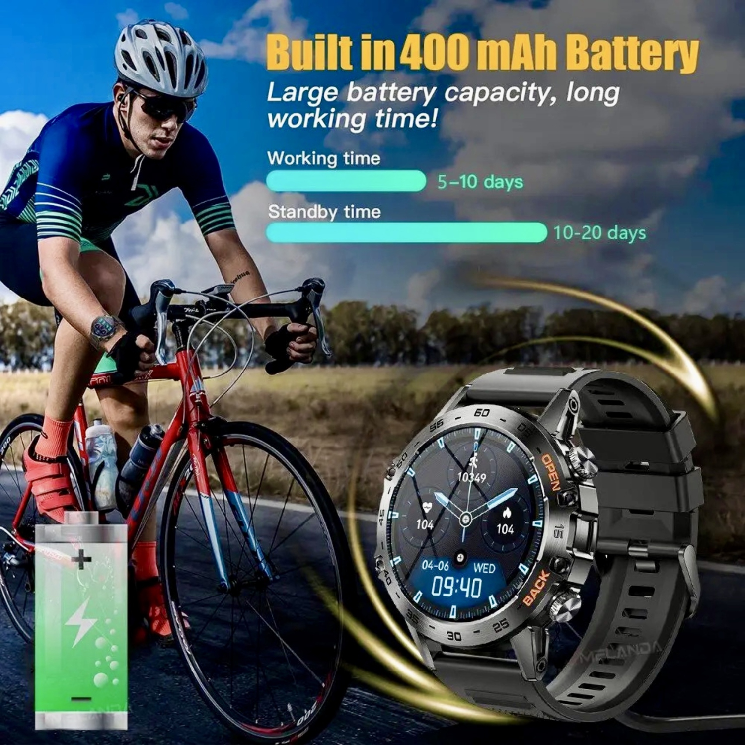 Montre intelligente TUTT pour hommes boîtier métallique | Montre intelligente robuste militaire BT Call Health & Fitness | 2 bracelets K52 LIGE