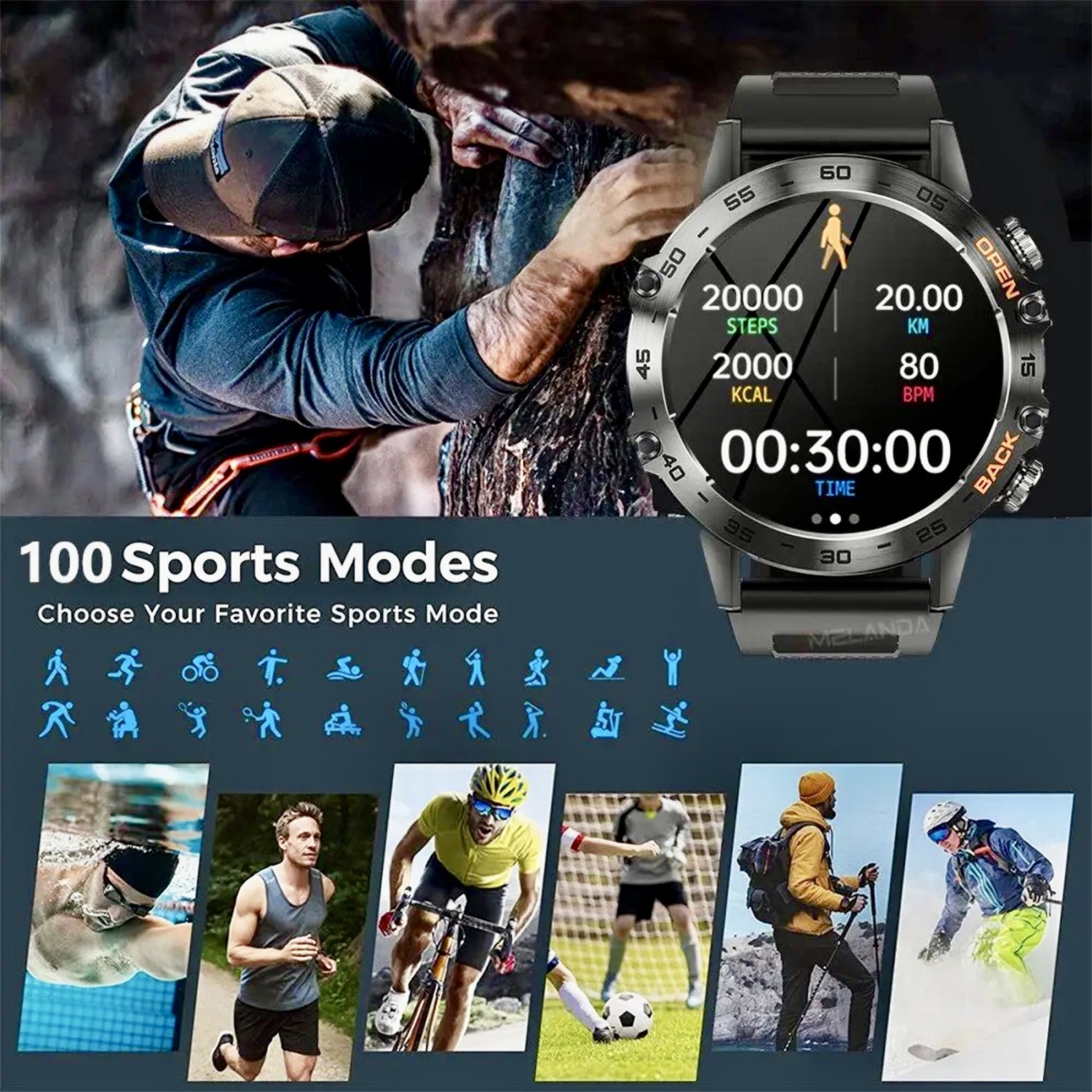 Montre intelligente TUTT pour hommes boîtier métallique | Montre intelligente robuste militaire BT Call Health & Fitness | 2 bracelets K52 LIGE