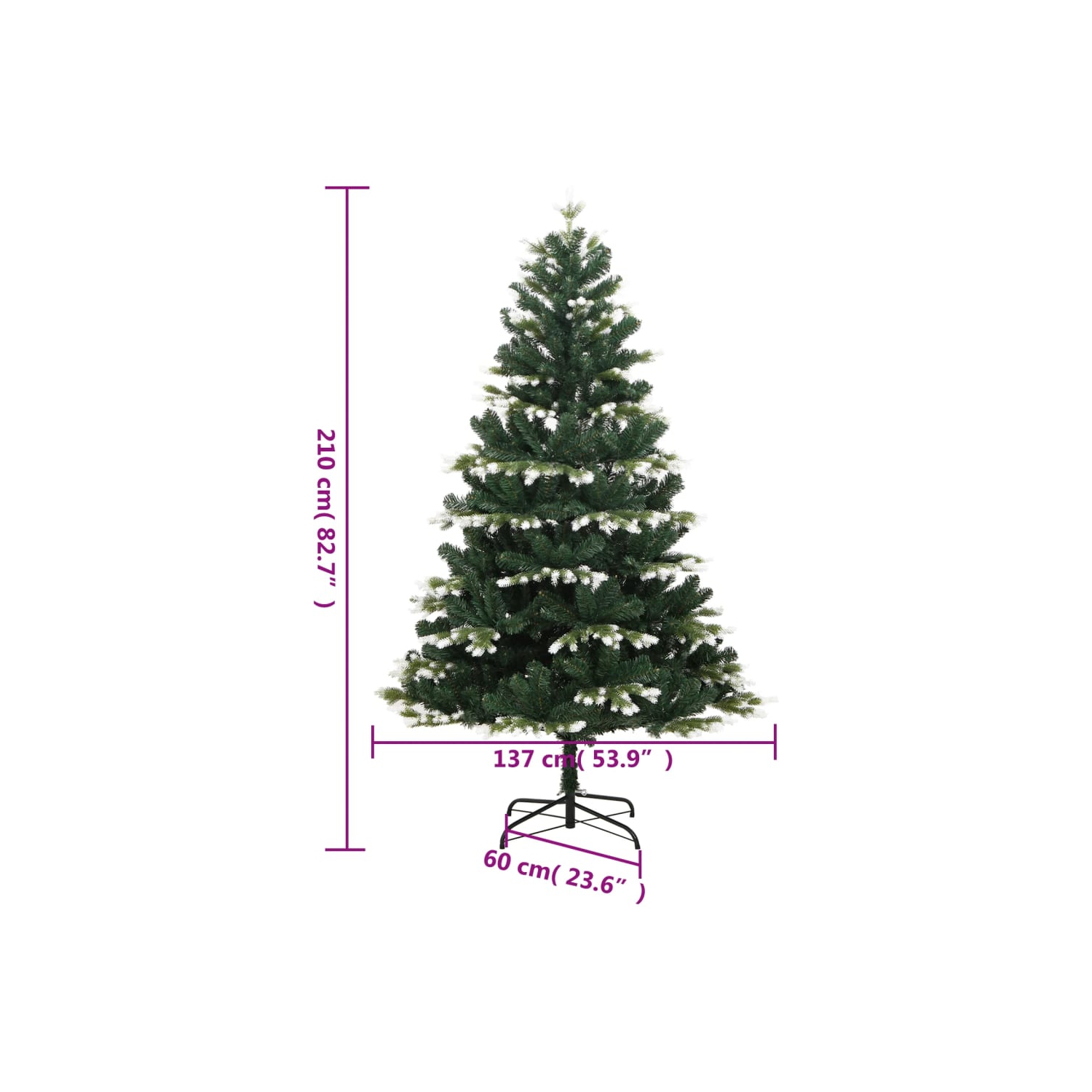 vidaXL Artificial Hinged Christmas Tree with Flocked Snow 210 cm