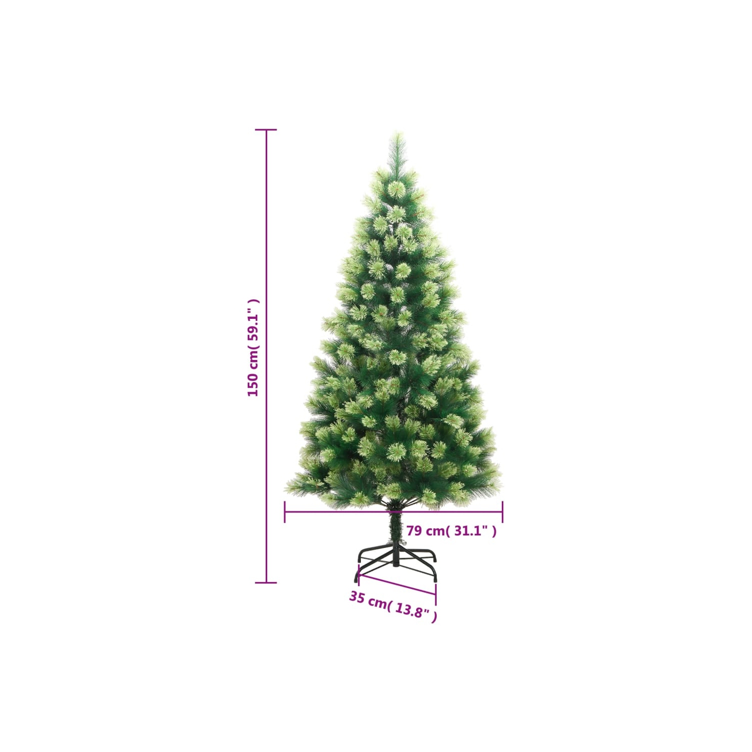 vidaXL Artificial Hinged Christmas Tree with Stand 150 cm