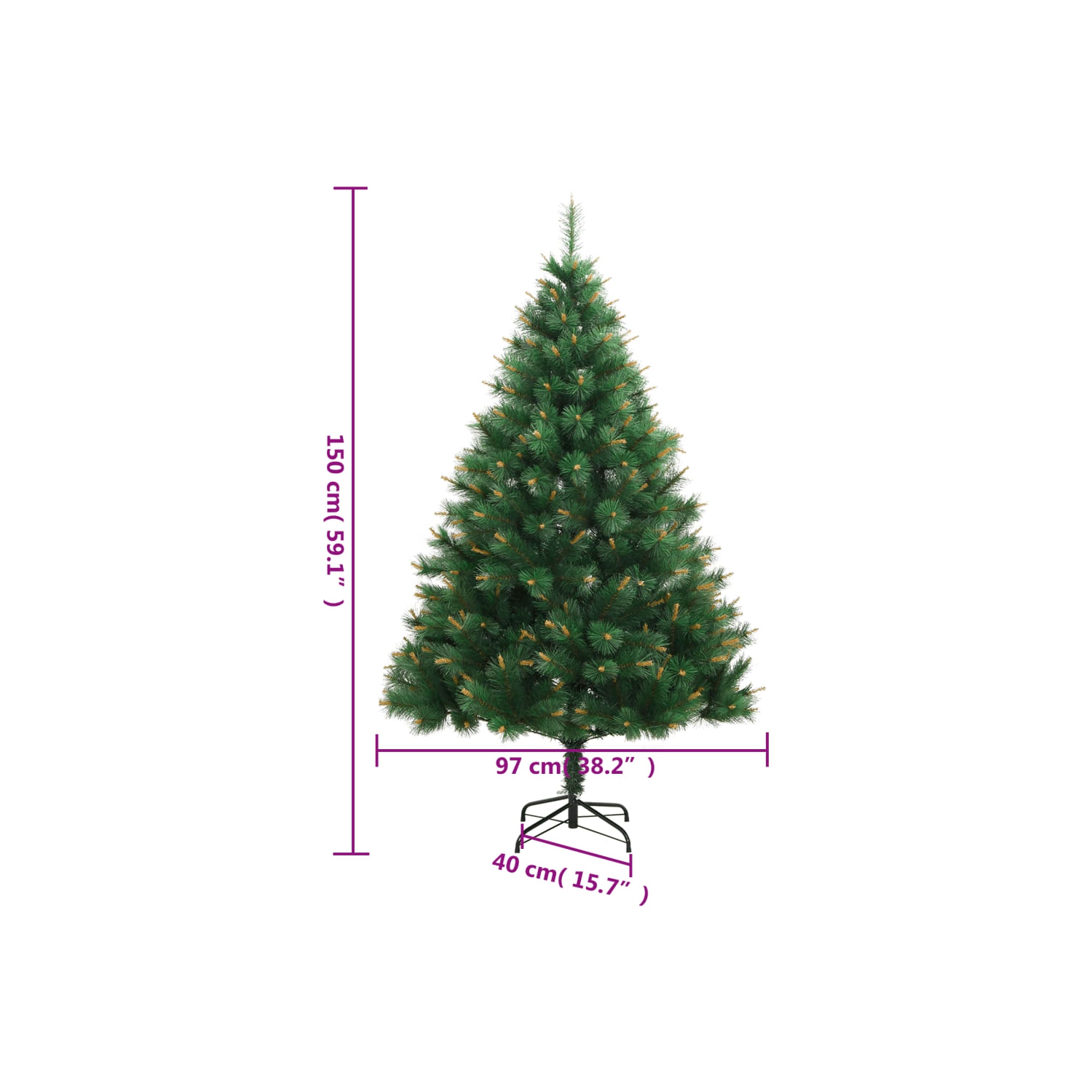 vidaXL Artificial Hinged Christmas Tree with Stand 150 cm
