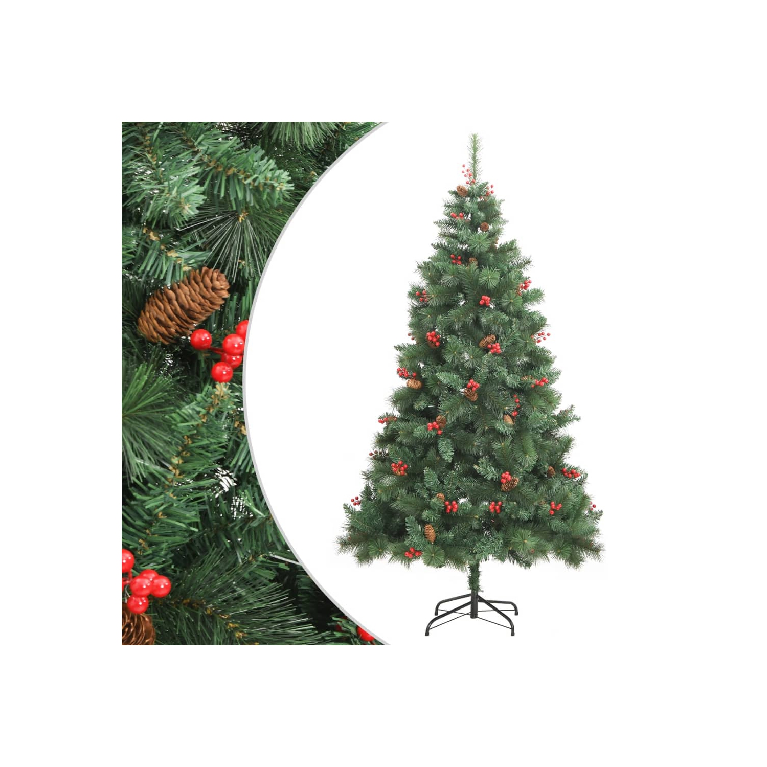 vidaXL Artificial Hinged Christmas Tree with Cones and Berries 210 cm