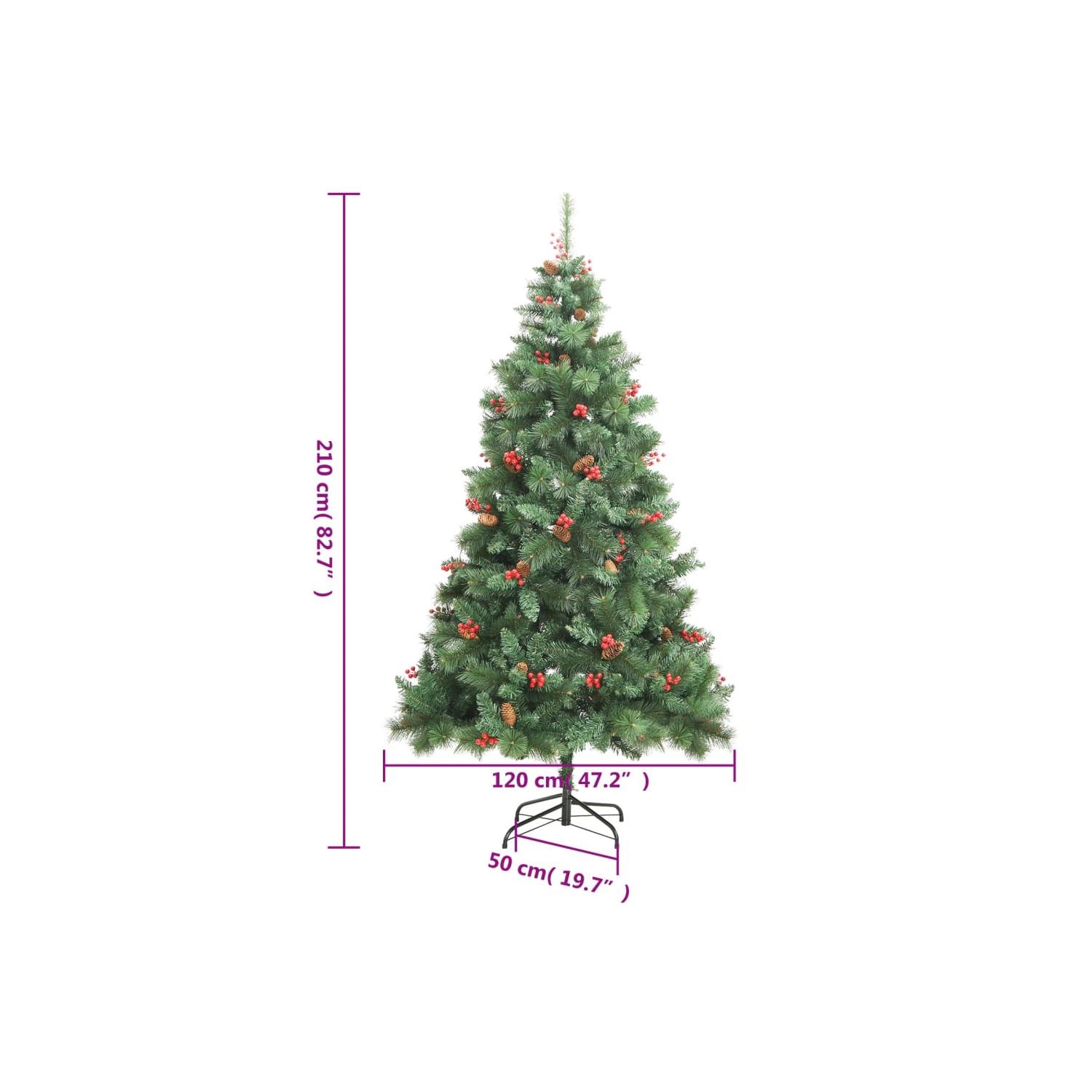 vidaXL Artificial Hinged Christmas Tree with Cones and Berries 210 cm