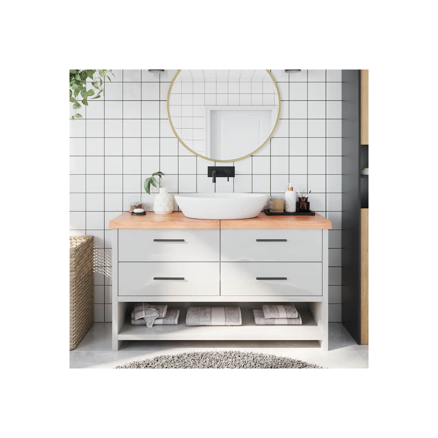 vidaXL Bathroom Countertop Light Brown 140x50x(2-6)cm Treated Solid Wood