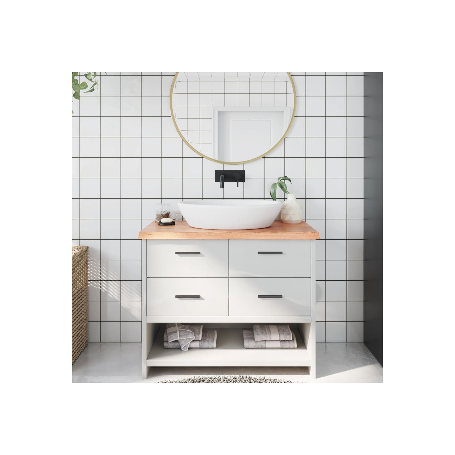 vidaXL Bathroom Countertop Light Brown 100x60x(2-4)cm Treated Solid Wood