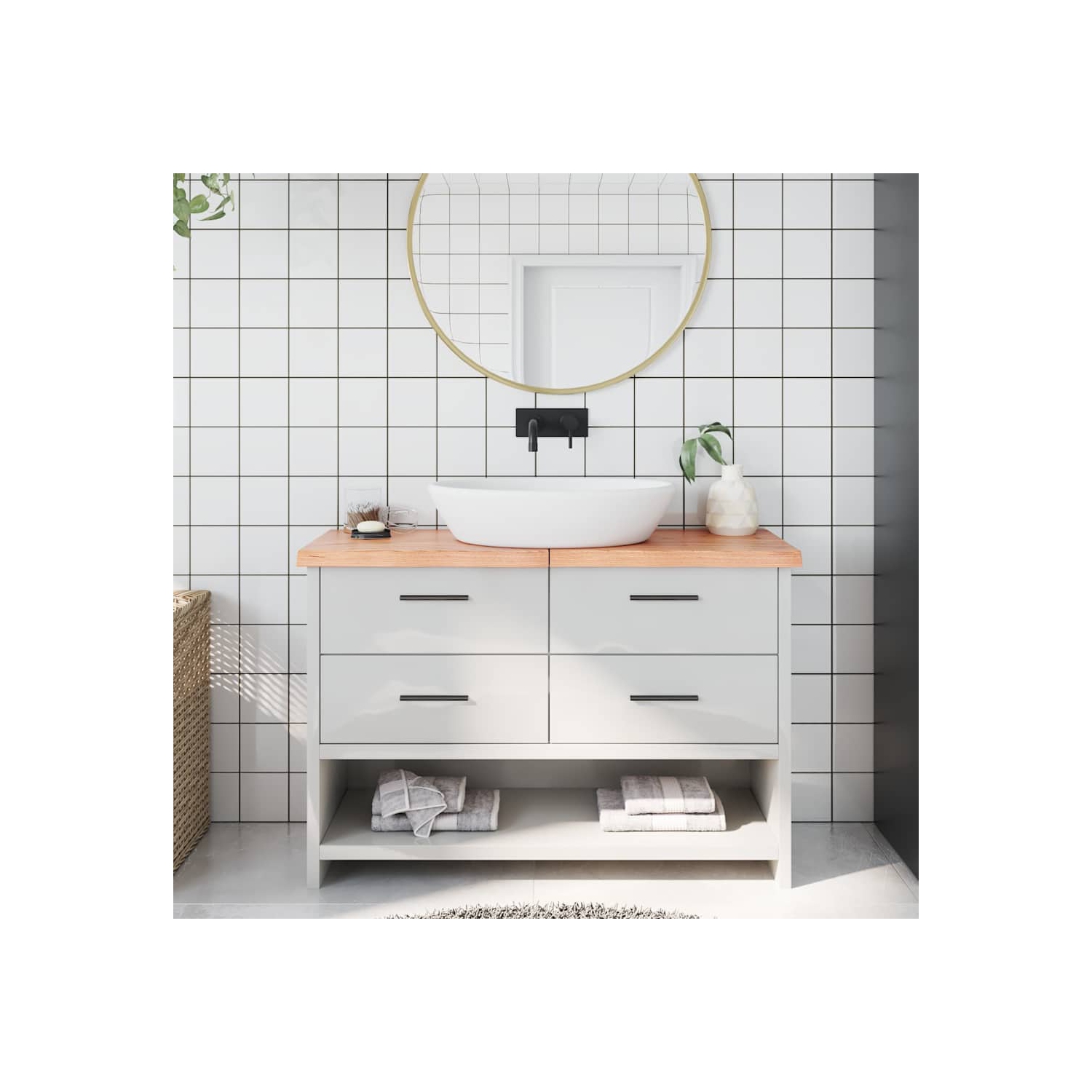 vidaXL Bathroom Countertop Light Brown 120x30x(2-4)cm Treated Solid Wood