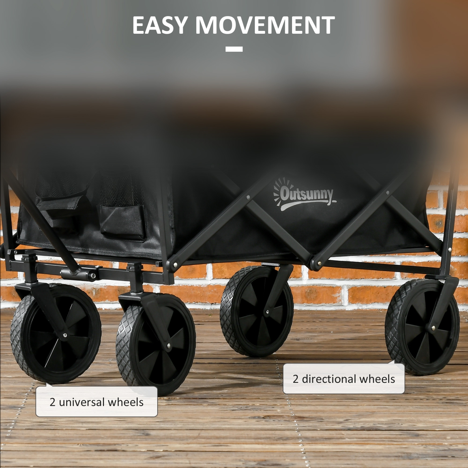 Outsunny Outdoor Collapsible Wagon with Removable Canopy, Folding Garden Cart, Heavy Duty Pull Along Camping Cart with Telescopic Handle and Carry