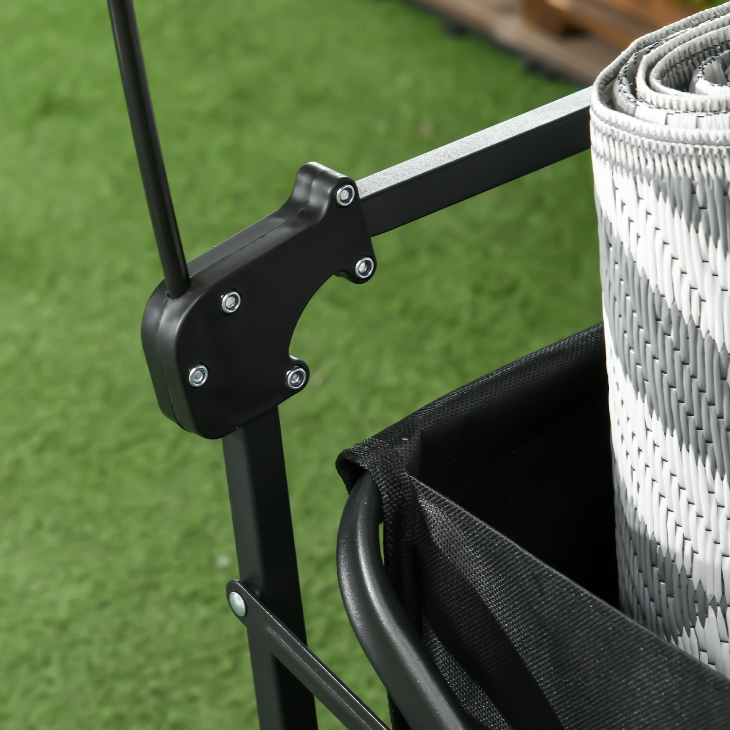 Outsunny Outdoor Collapsible Wagon with Removable Canopy, Folding Garden Cart, Heavy Duty Pull Along Camping Cart with Telescopic Handle and Carry