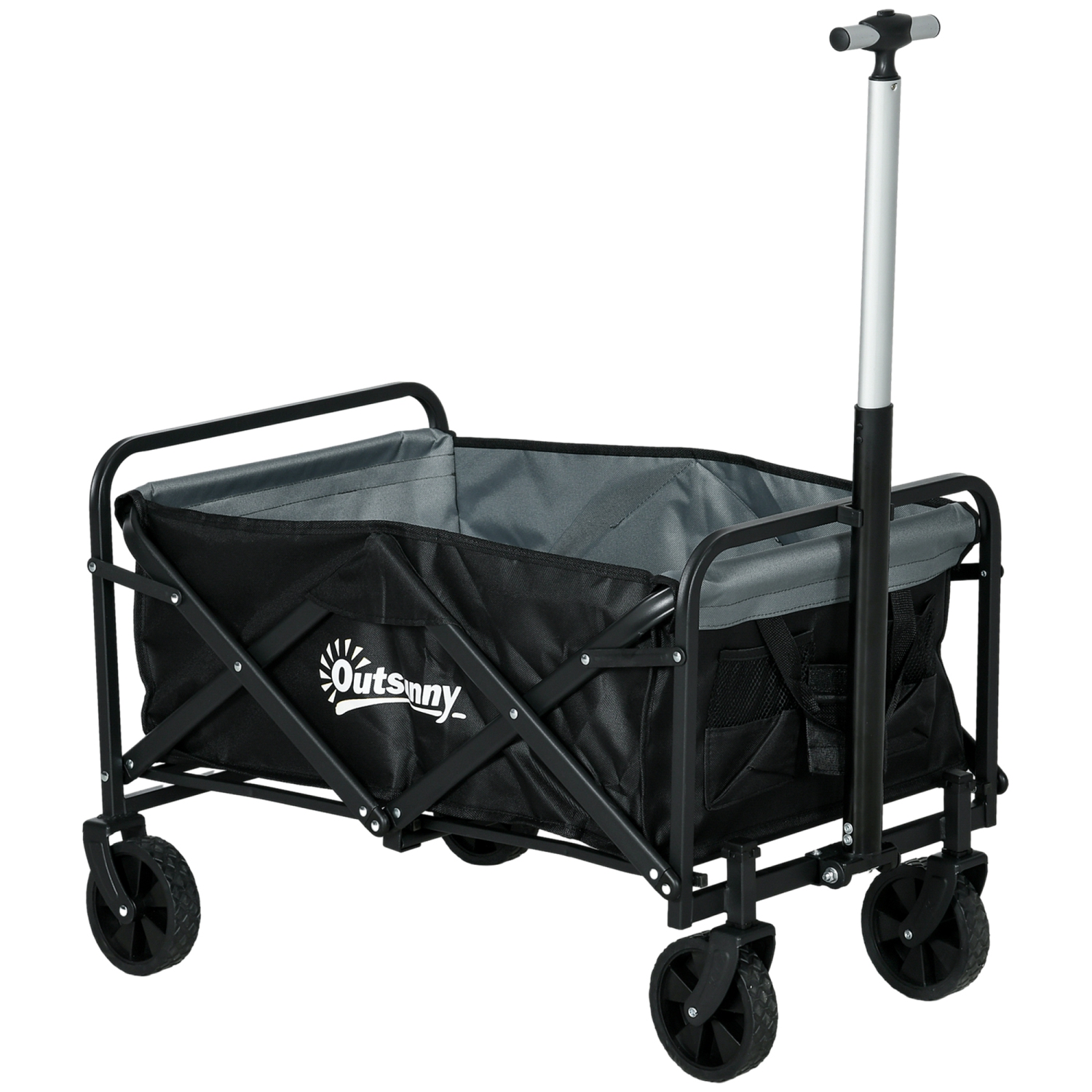 Outsunny Outdoor Collapsible Wagon, Folding Garden Cart, Heavy Duty Pull Along Camping Cart with Telescopic Handle and All-Terrain Wheels, 176LBS Capacity