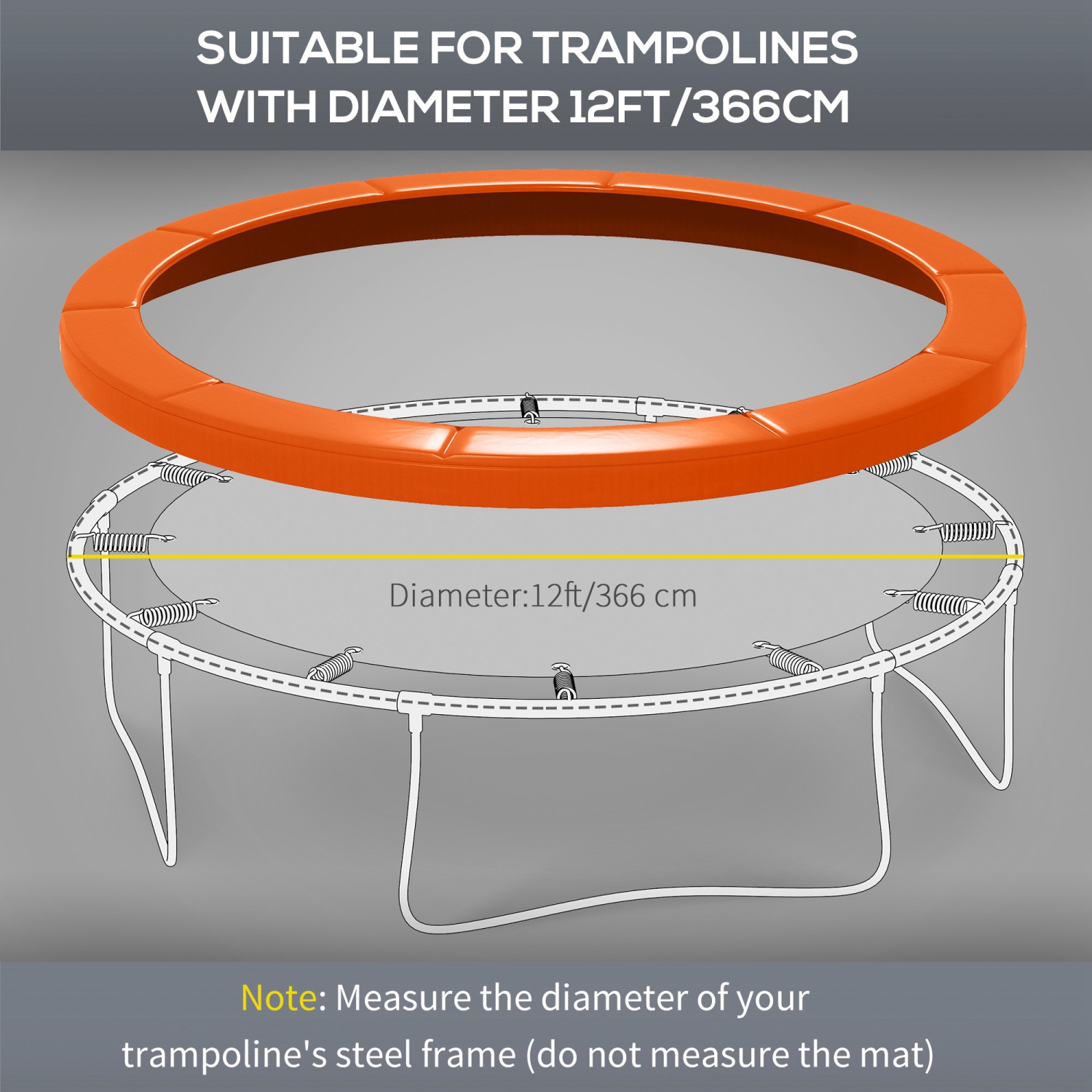 Soozier 12FT Trampoline Spring Cover, Trampoline Pad Replacement, Waterproof and Tear-Resistant, All-Weather Trampoline Accessories, Orange