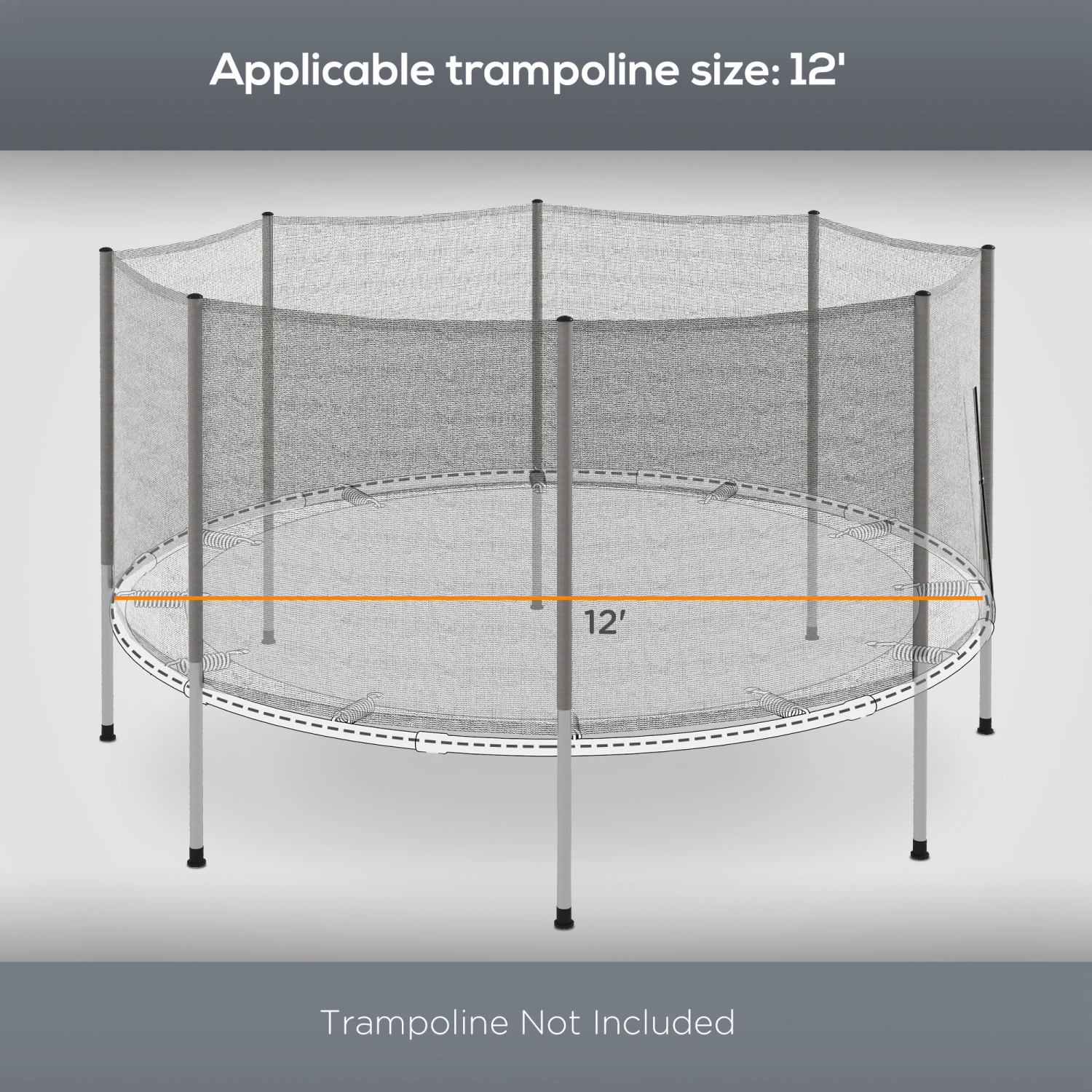 Soozier – filet de trampoline avec filet de 12 pi, accessoires de sécurité Bounce avec filet de 8 poteaux seulement, gris