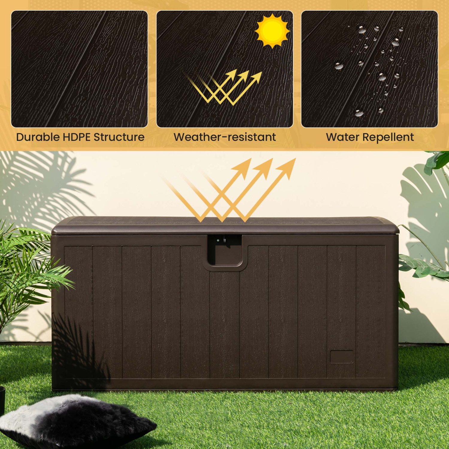 Costway 130 Gallon Patio Deck Box Outdoor Waterproof Storage Container for  Tools Toys Brown