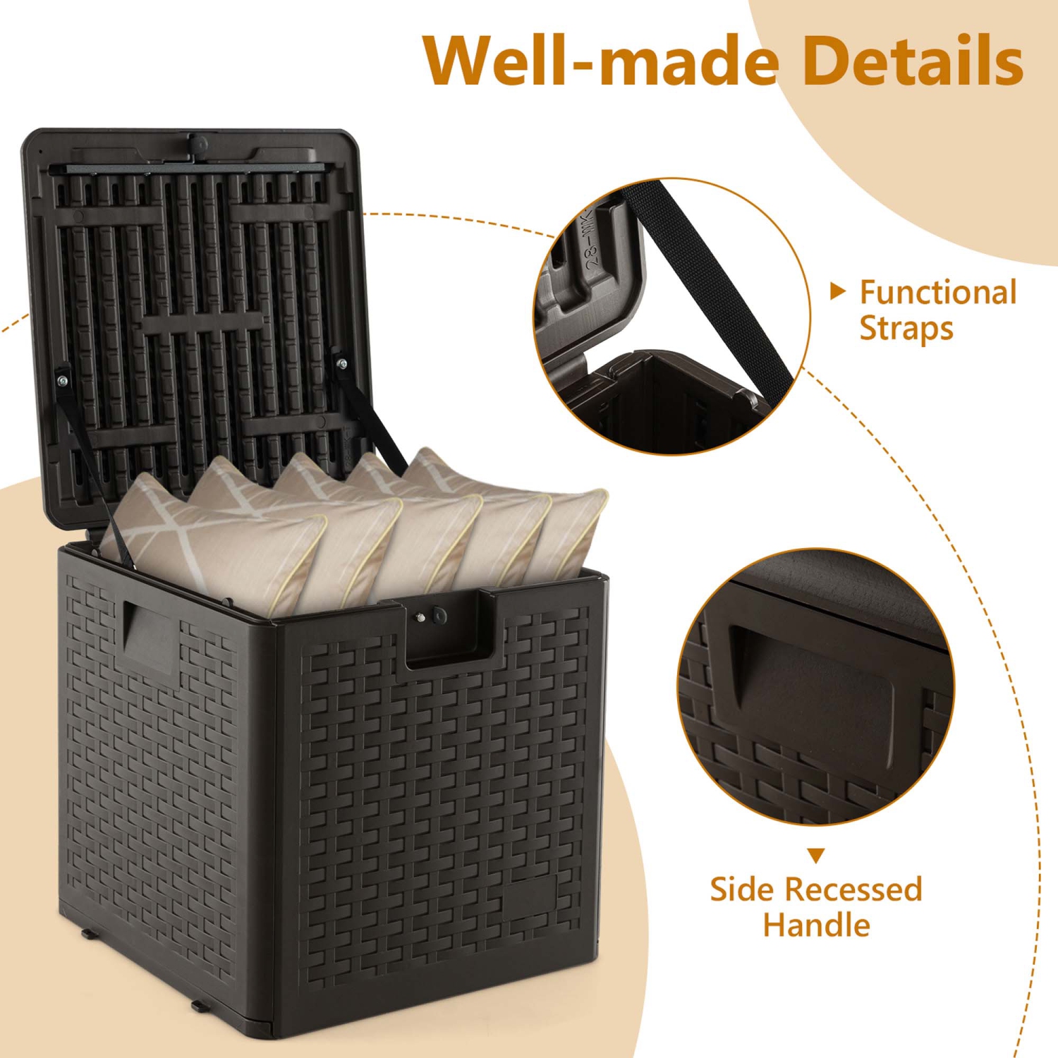 Coffre de terrasse extérieur étanche de 28 gallons de Costway pour outils jouets bruns