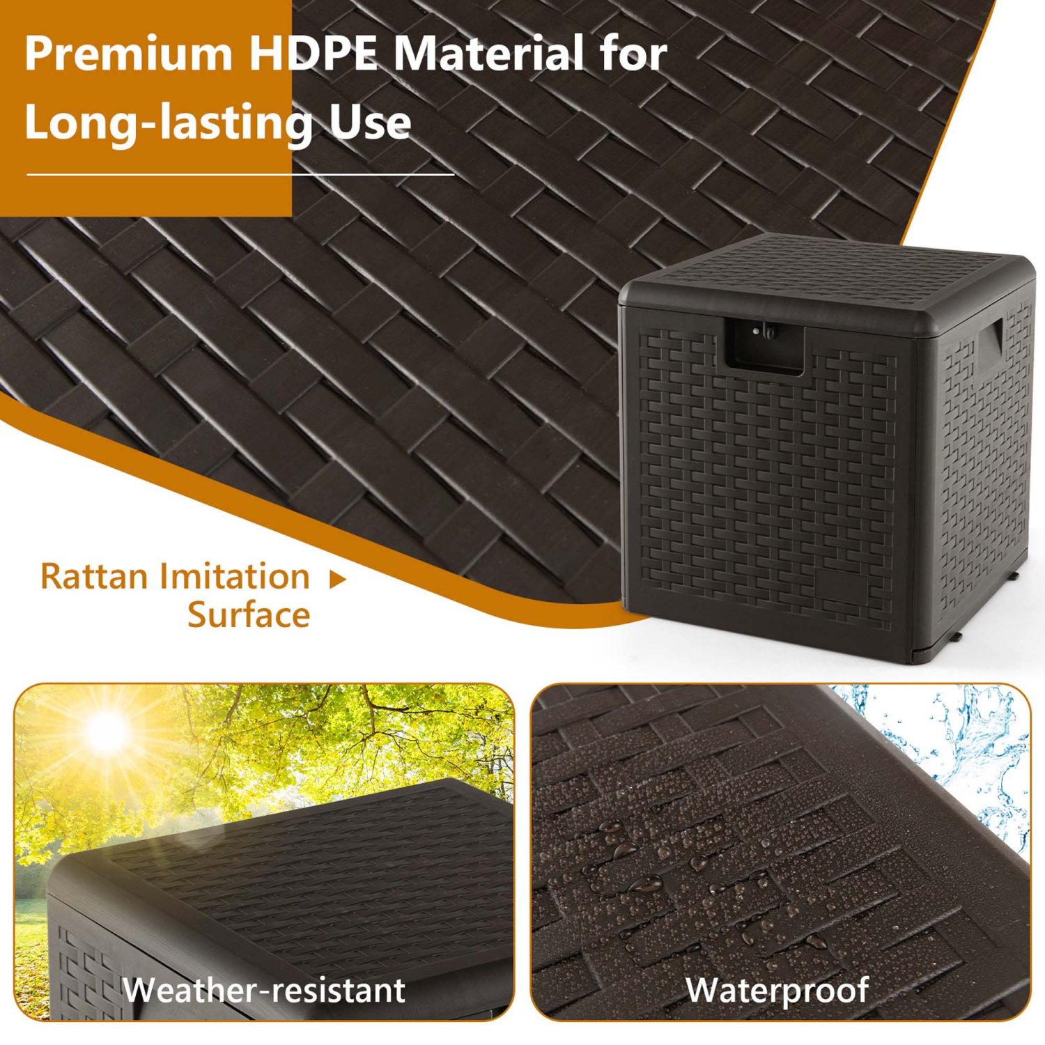 Coffre de terrasse extérieur étanche de 28 gallons de Costway pour outils jouets bruns