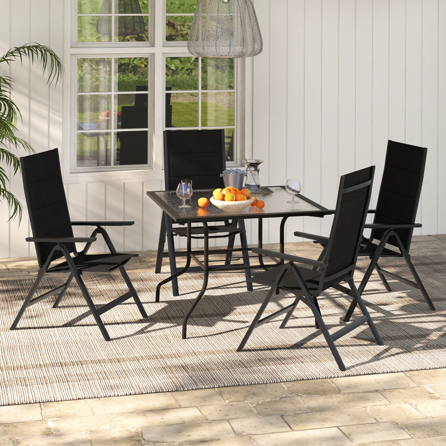 Costway 2 PCS Patio Folding Chair Outdoor Chairs with Padded Seat, Adjustable Backrest Black