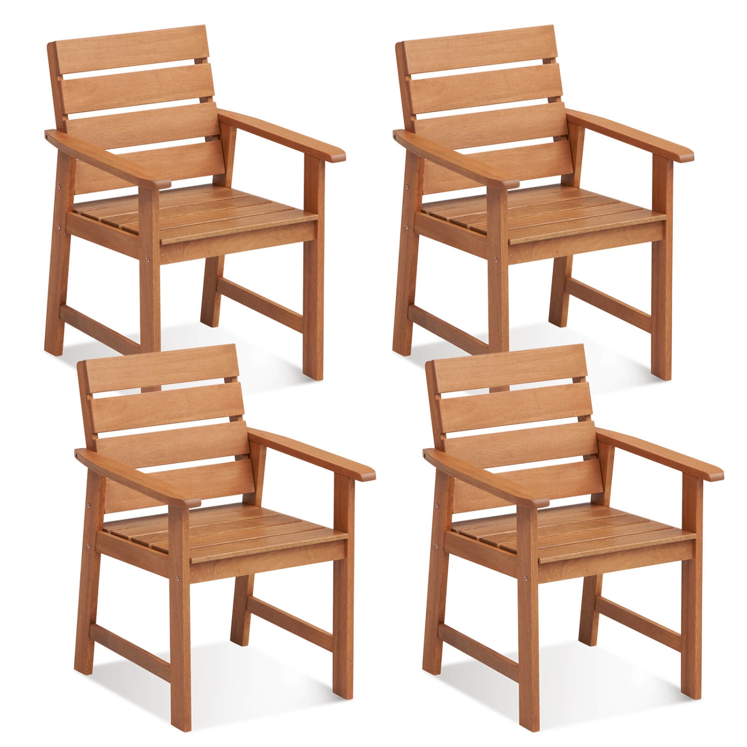 Costway 4 PCS Patio Hardwood Chair Wood Dining Armchairs Breathable Slatted Seat Garden