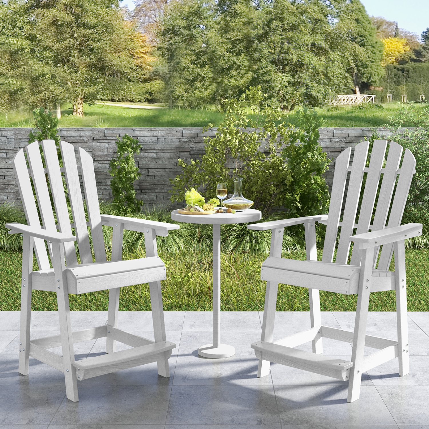 Costway 4 PCS Tall Bar Stool HDPE Patio Chair with Armrest Footrest Home Indoor Outdoor White