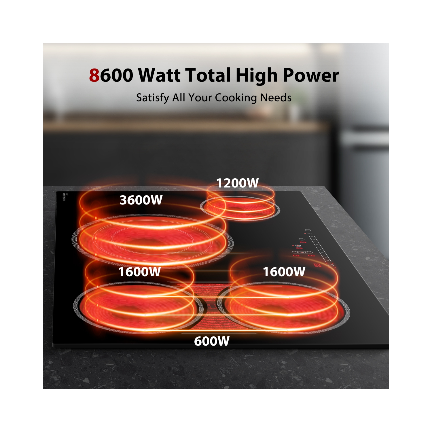 GASLAND 30&nbsp;po Surface de cuisson électrique radiante à 5 éléments avec trois anneaux et élément en pont, certifiée ETL