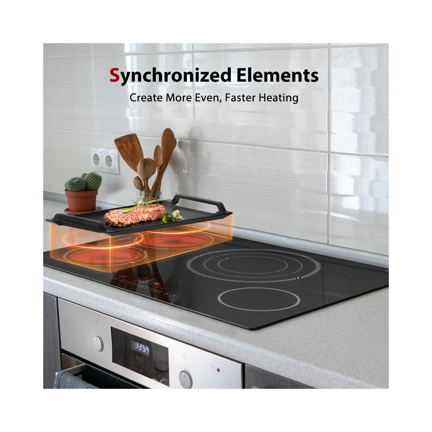 GASLAND 30&nbsp;po Surface de cuisson électrique radiante à 5 éléments avec trois anneaux et élément en pont, certifiée ETL