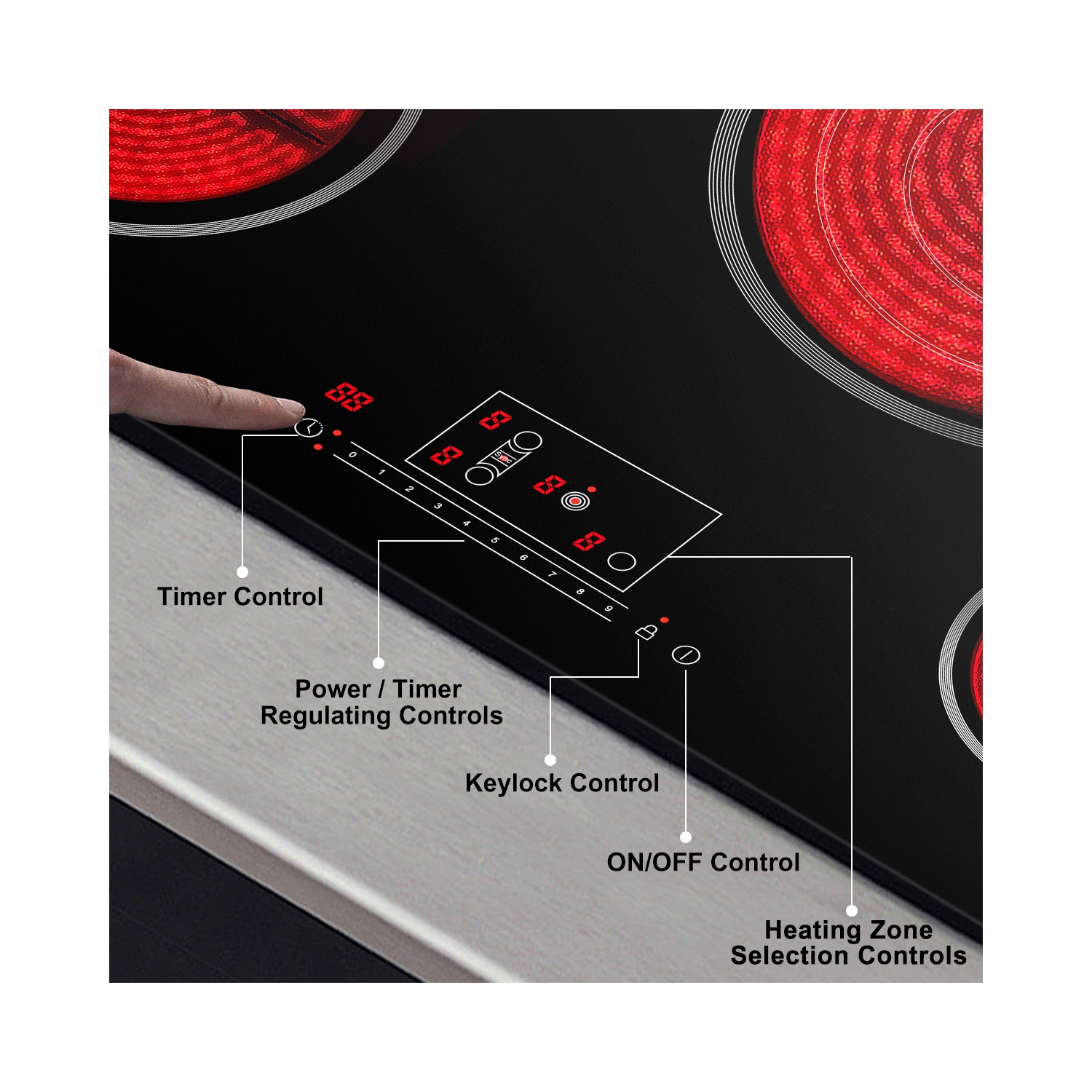 GASLAND 30&nbsp;po Surface de cuisson électrique radiante à 5 éléments avec trois anneaux et élément en pont, certifiée ETL