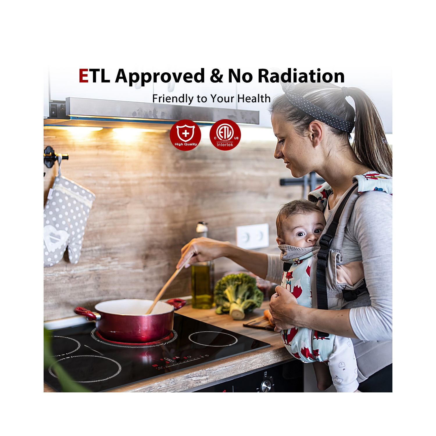 GASLAND 30&nbsp;po Surface de cuisson électrique radiante à 5 éléments avec trois anneaux et élément en pont, certifiée ETL