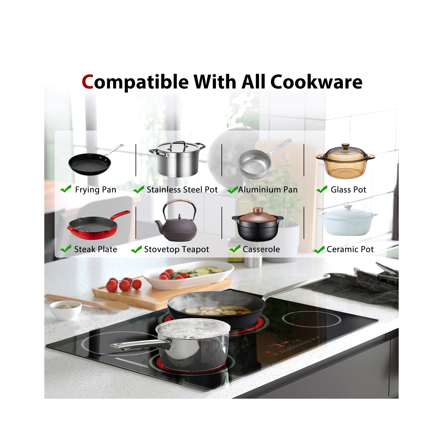 GASLAND 30&nbsp;po Surface de cuisson électrique radiante à 5 éléments avec trois anneaux et élément en pont, certifiée ETL