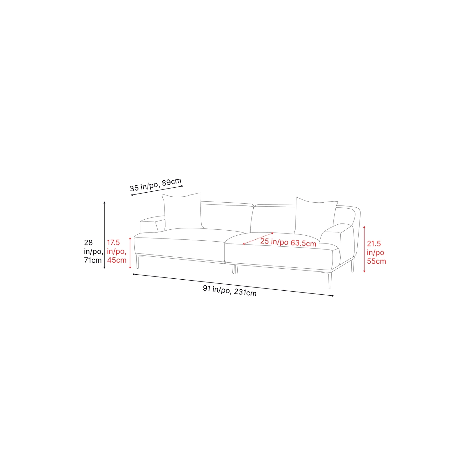 Valencia – Canapé moderne Kotor en tissu, 91&nbsp;po de large, blanc