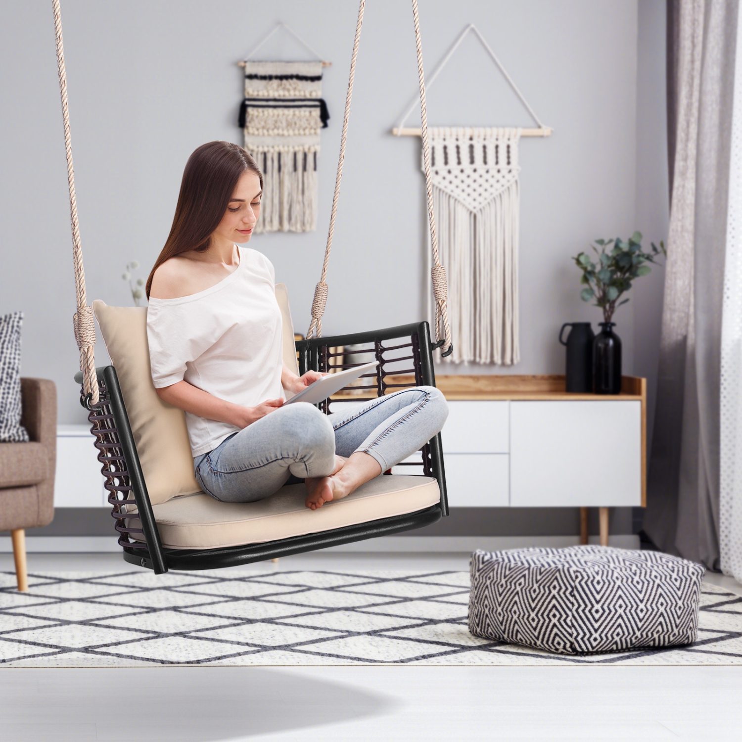 Chaise-hamac suspendue en rotin de Costway pour patio avec coussin de siège