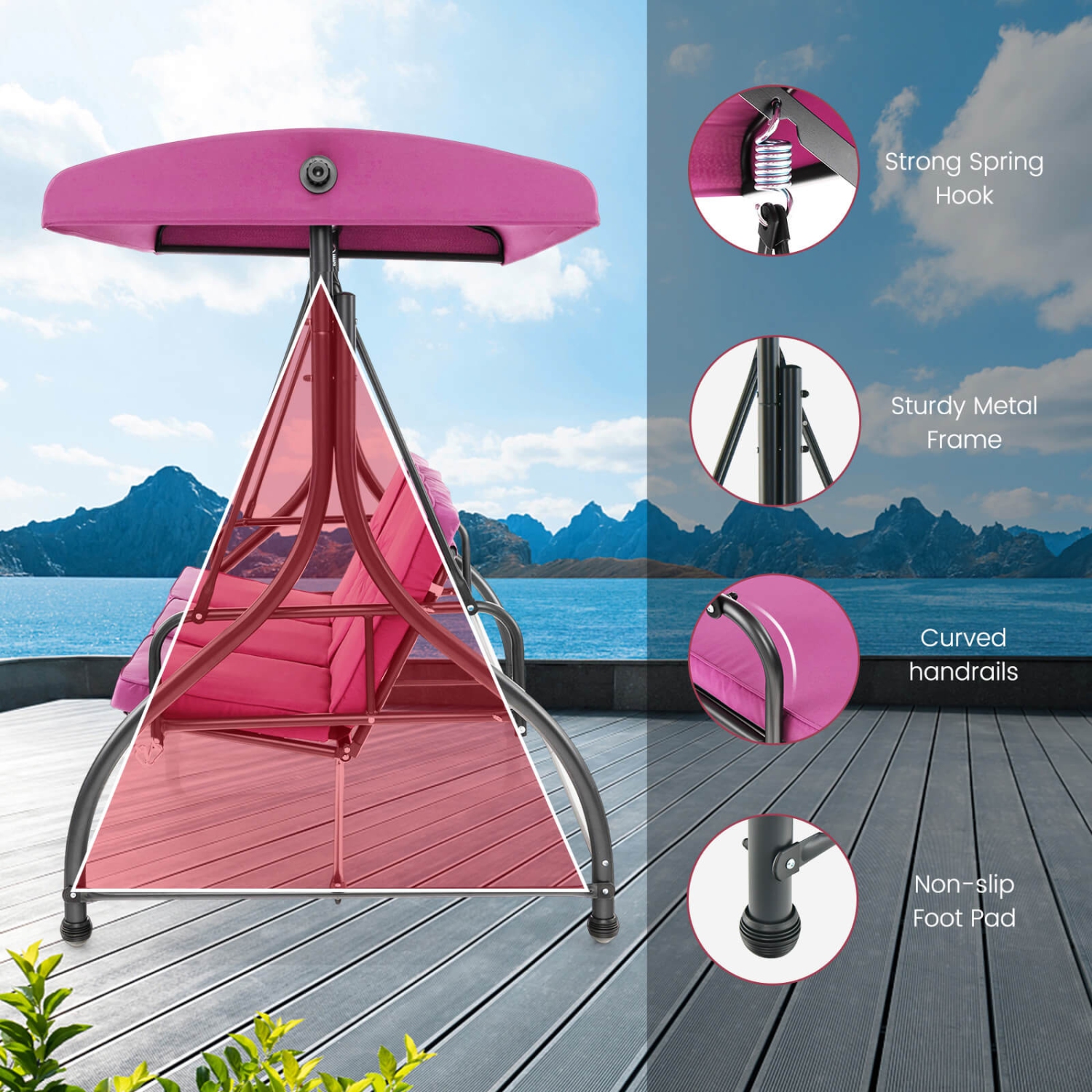 Balancelle à auvent ajustable pour patio à 3 sièges de Costway