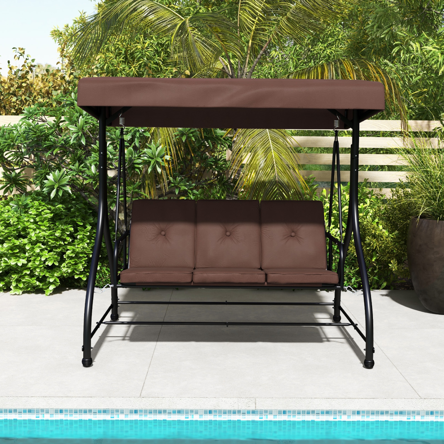 Costway 3-Seat Outdoor Converting Patio Swing Glider Adjustable Canopy Porch Swing