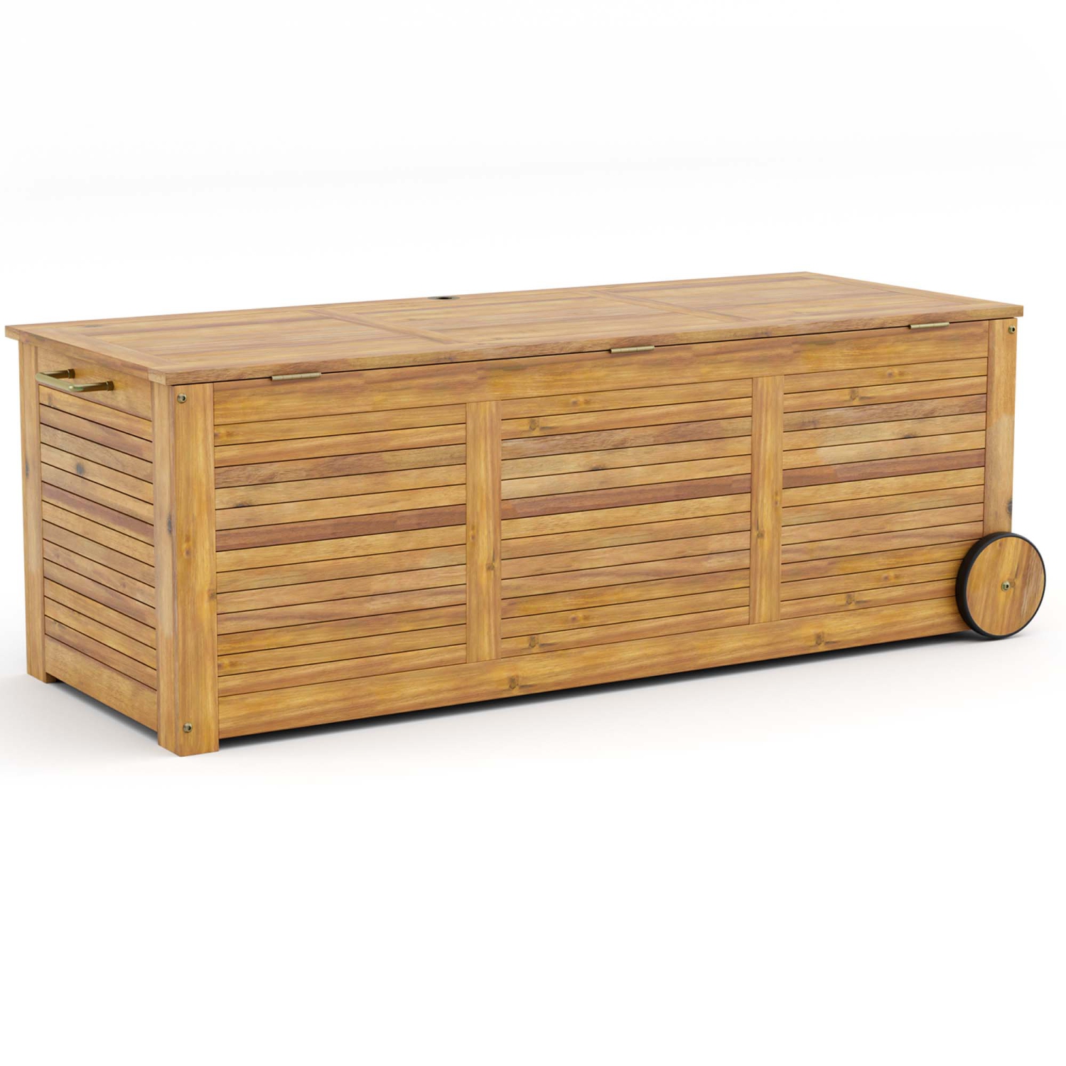 Costway 48 Gallon Acacia Wooden Patio Storage Deck Box Outdoor Storage Box with Wheels