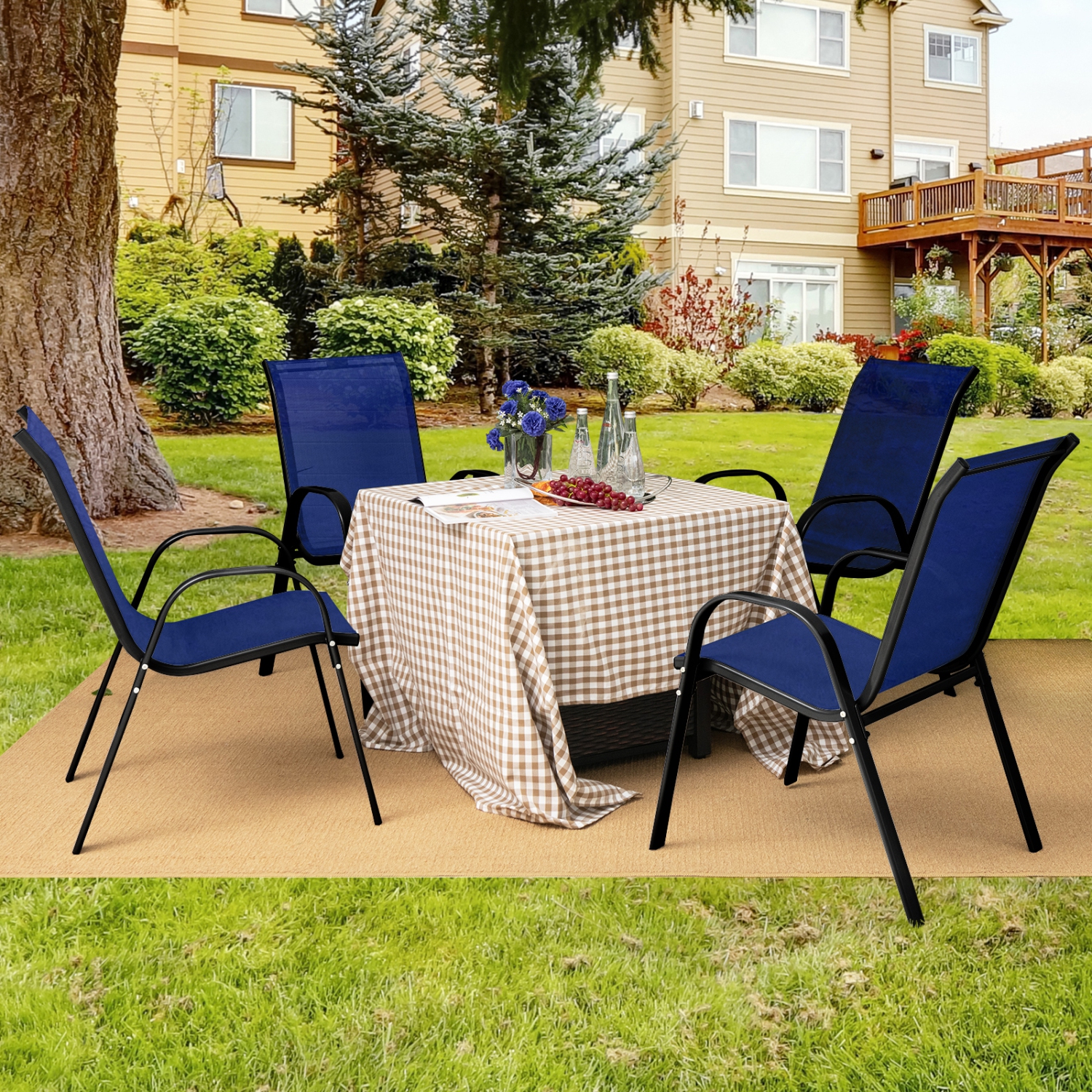 Ensemble de 4 chaises de salle à manger de patio avec accoudoirs empilables Space Saving Garden de Costway
