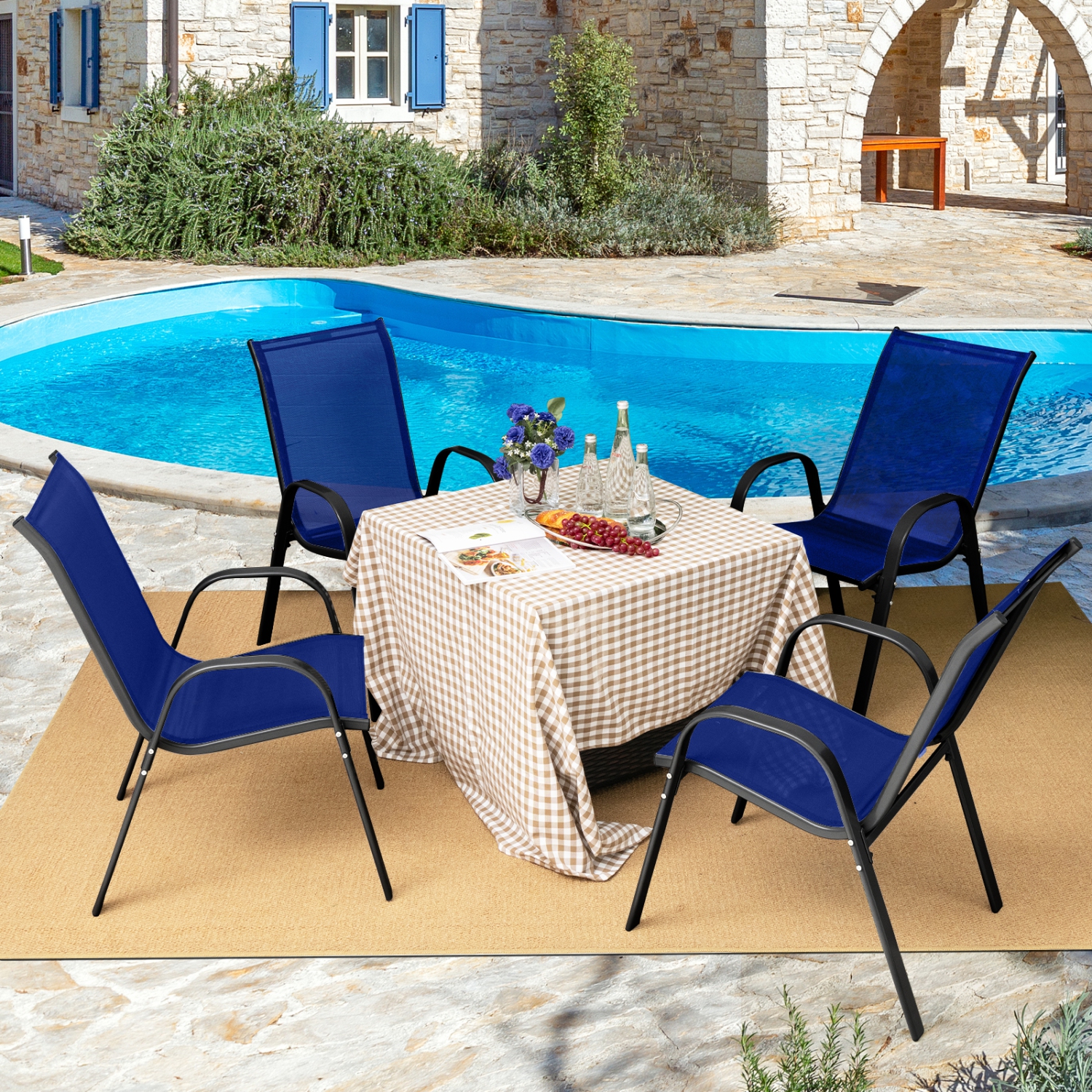 Ensemble de 4 chaises de salle à manger de patio avec accoudoirs empilables Space Saving Garden de Costway
