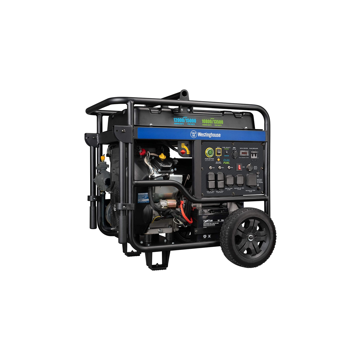 Westinghouse Outdoor Power Equipment 15000 Peak Watt Dual Fuel Home Backup Portable Generator, Remote Electric Start, Transfer Switch Ready, Gas and