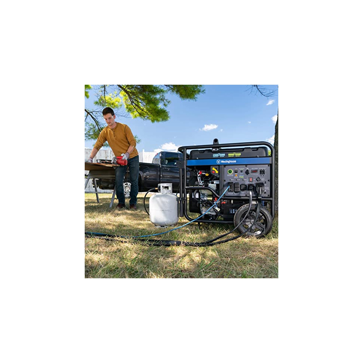 Westinghouse Outdoor Power Equipment 15000 Peak Watt Dual Fuel Home Backup Portable Generator, Remote Electric Start, Transfer Switch Ready, Gas and