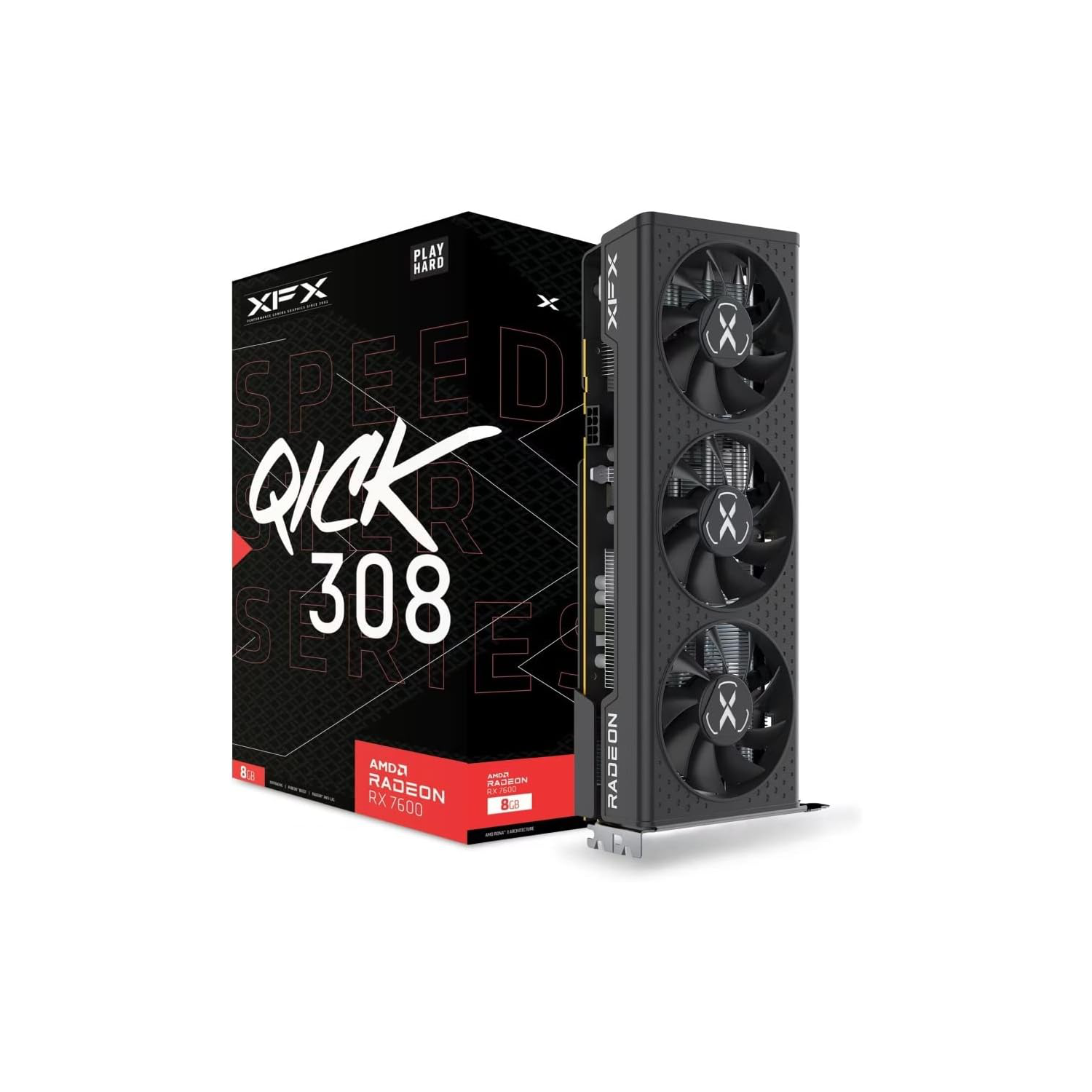 XFX Speedster QICK308 Radeon RX 7600 Black Gaming Graphics Card with 8GB GDDR6 HDMI 3xDP, AMD RDNA 3 RX-76PQICKBY