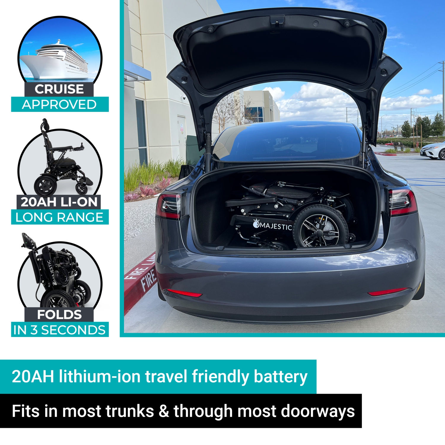 IQ-8000 PLUS MAX MAJESTIC Power Chair | Ultra-Light & Foldable | Gel Memory Foam Seat | Up to 30 km Range | 20’’ Seat Width, Silver Frame, Red Textile