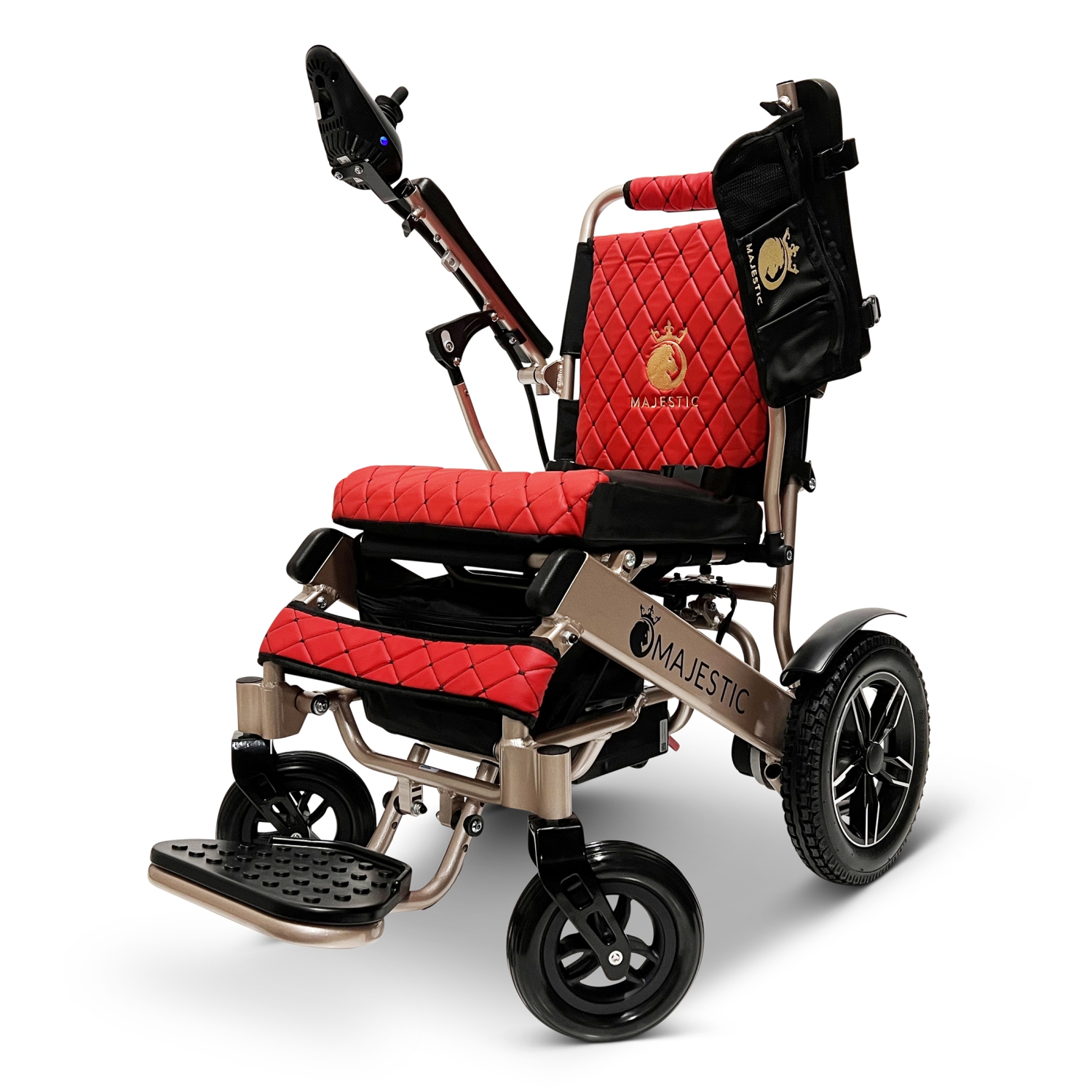IQ-8000 PLUS MAX MAJESTIC Power Chair | Ultra-Light & Foldable | Gel Memory Foam Seat | Up to 30 km Range | 20’’ Seat Width, Bronze Frame, Red Textile