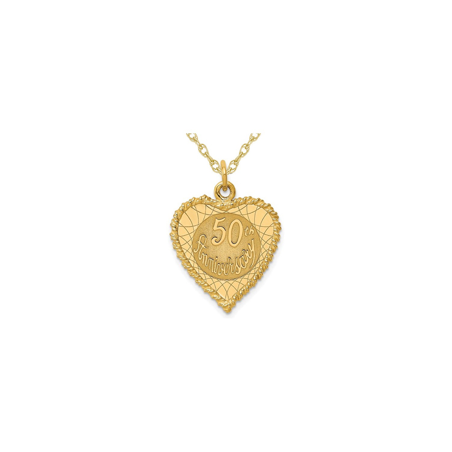 10K Yellow Gold 50th Anniversary Heart Charm Pendant Necklace with Chain