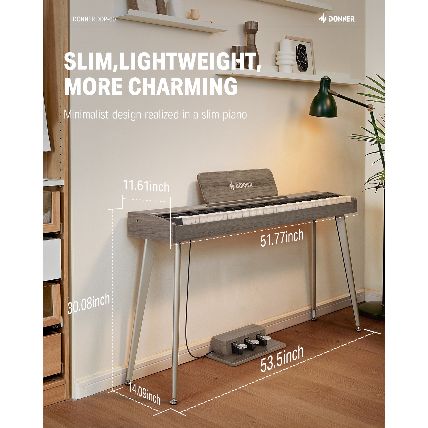 Donner DDP-60 88-Key Semi-Weighted Wooden Upright Digital Piano with 3-Pedal for Beginner