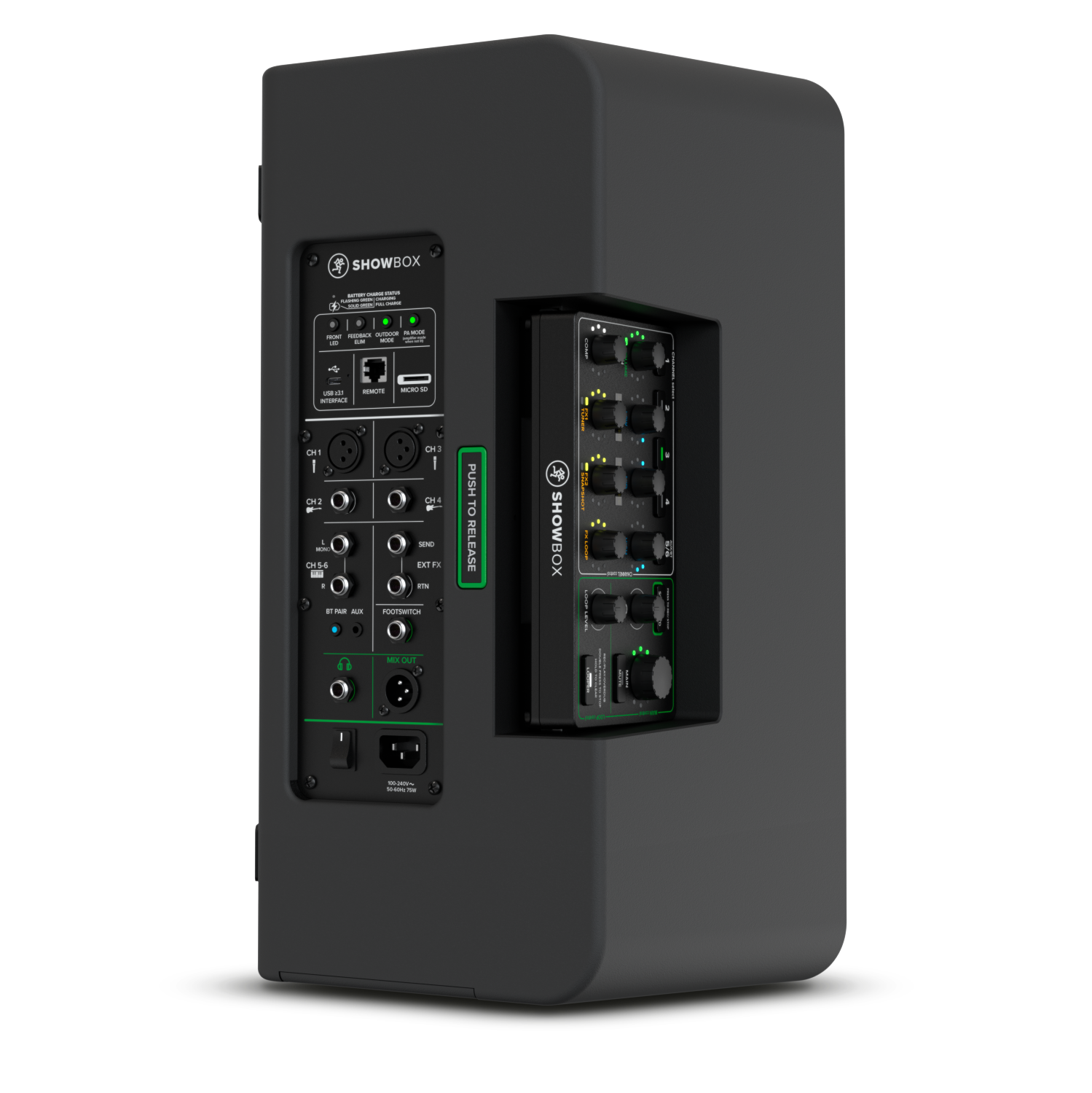 Montage de performance tout-en-un alimenté par batterie Showbox de Mackie avec commande de mélange détachable