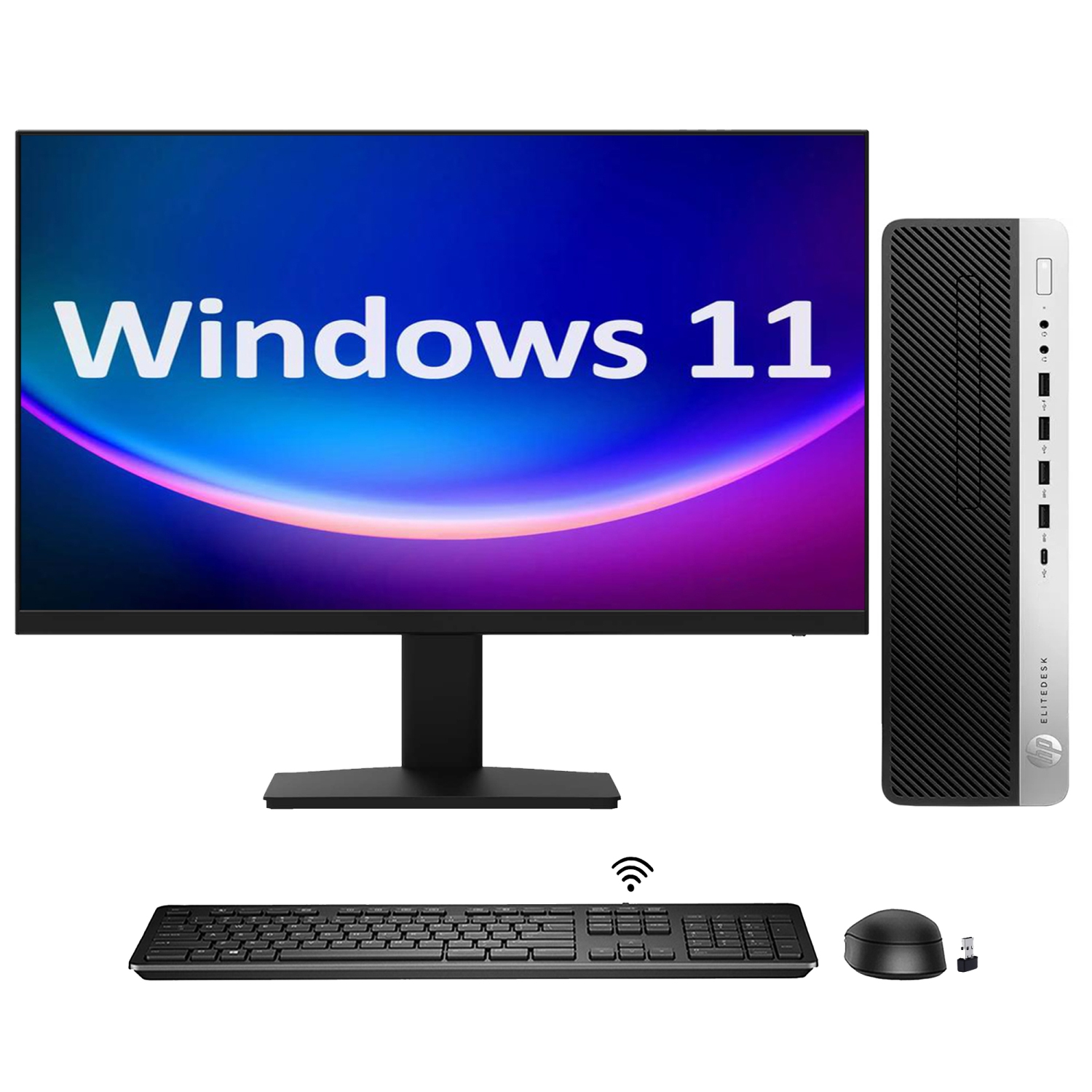 Refurbished - HP EliteDesk 800 G4 SFF Windows 11 Pro Desktop PC Computer Combo - New 24 inch Monitor(Intel Hexa-Core i5 8th Gen Processor/ 32GB DDR4