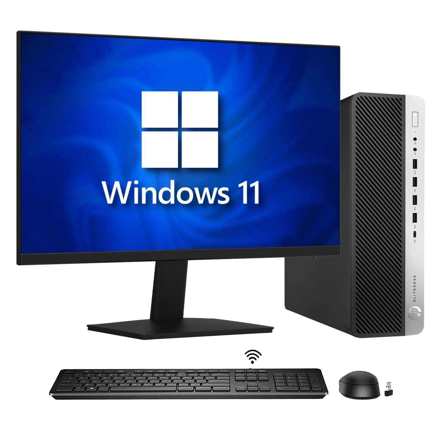 Refurbished - HP EliteDesk 800 G4 SFF Windows 11 Pro Desktop PC | New 24 inch Monitor | Intel Core i5 8th Gen | 16GB DDR4 RAM | 512GB NVMe SSD | WIFI