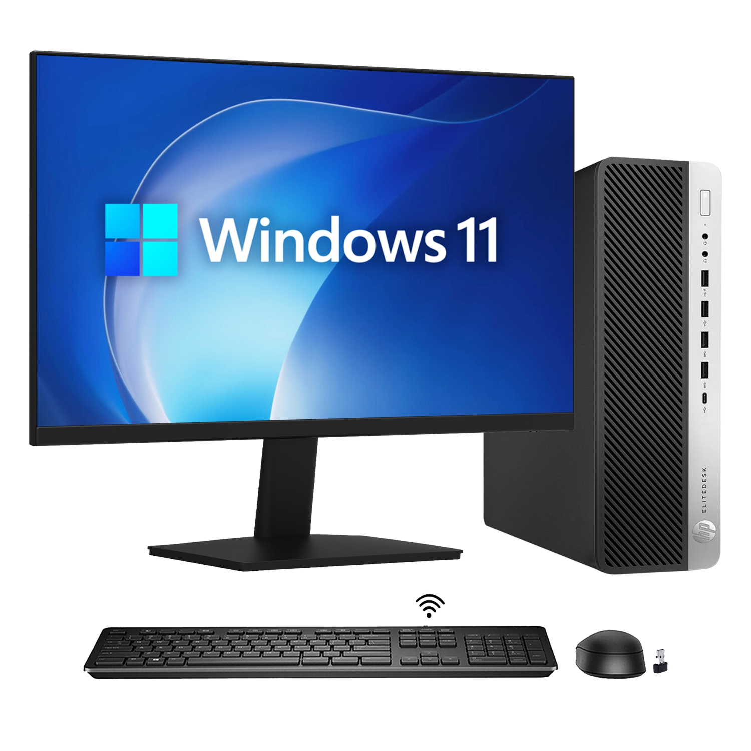 Refurbished - HP EliteDesk 800 G4 SFF Windows 11 Pro Desktop PC Computer Combo - New 24 inch Monitor(Intel Hexa-Core i7 8th Gen Processor/ 16GB DDR4
