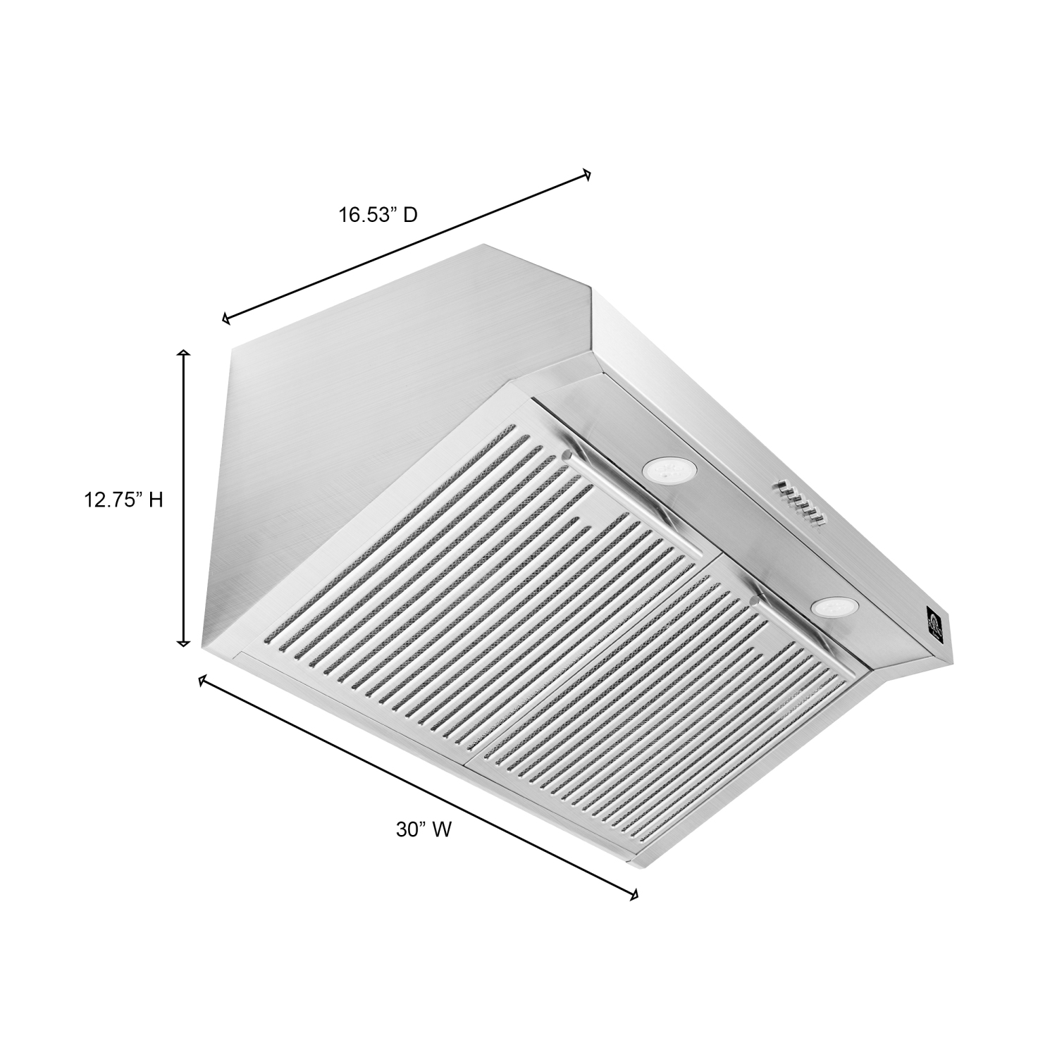 Forno Bari Espresso 30-Inch Under Cabinet Range Hood, Stainless Steel, 600 CFM, LED Lighting, Dishwasher-Safe Baffle Filters, 3-Speed Fan Control