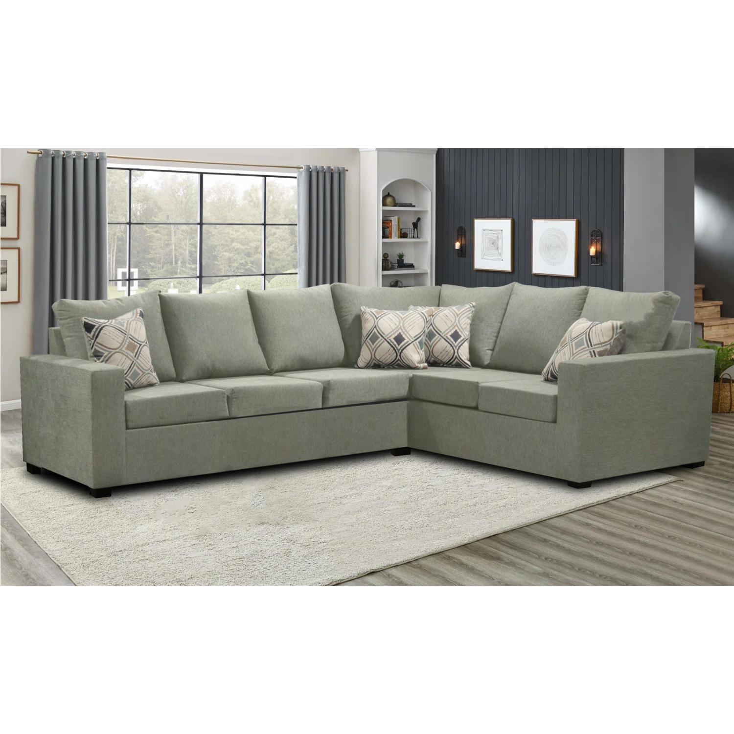 Infinite Imports – 302 Facing Left Sectional Sofa - Made In Canada With 2 Free Throw Pillows & FREE SHIPPING