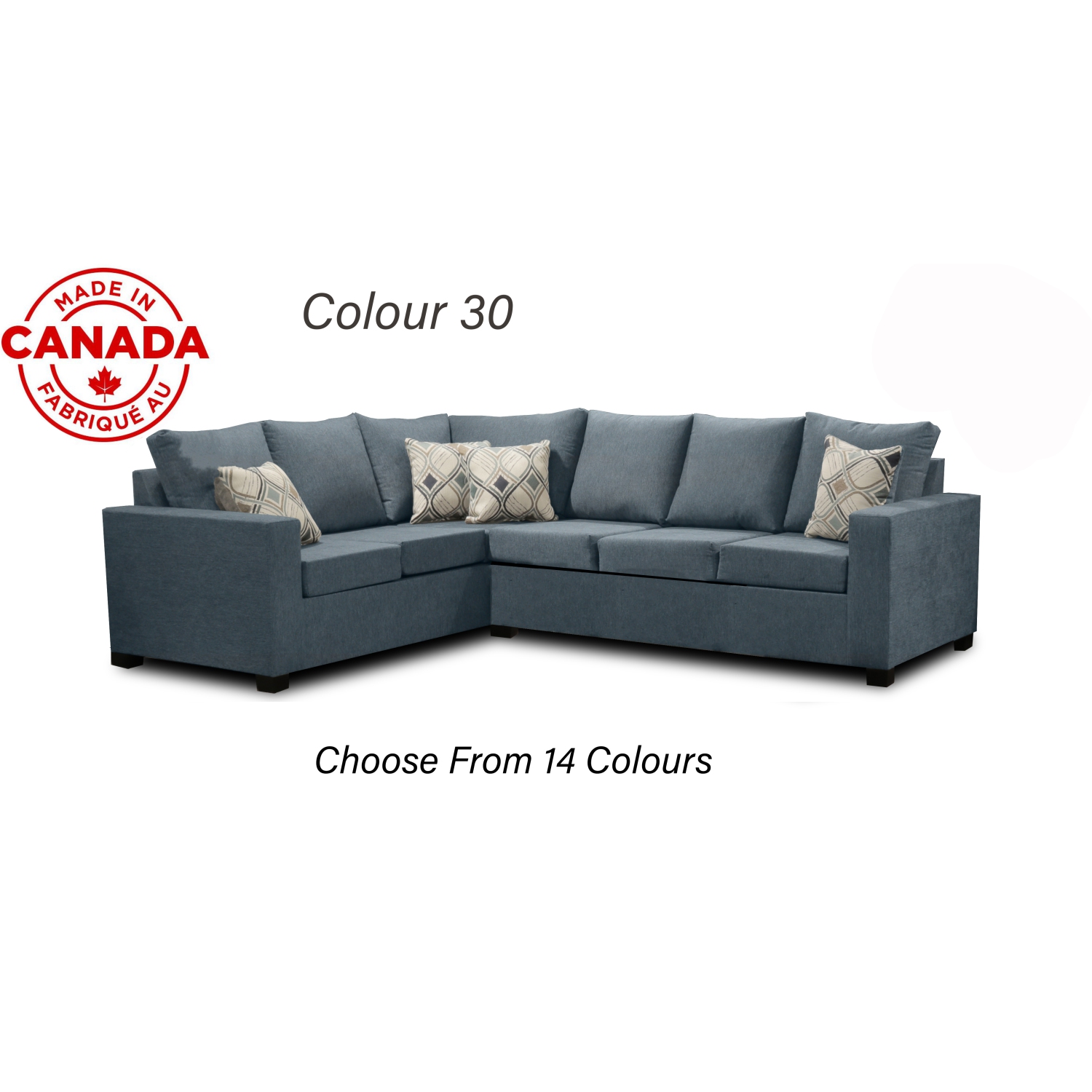 Infinite Imports – 302 Facing Right Sectional Sofa - Made In Canada With 2 Free Throw Pillows & FREE SHIPPING