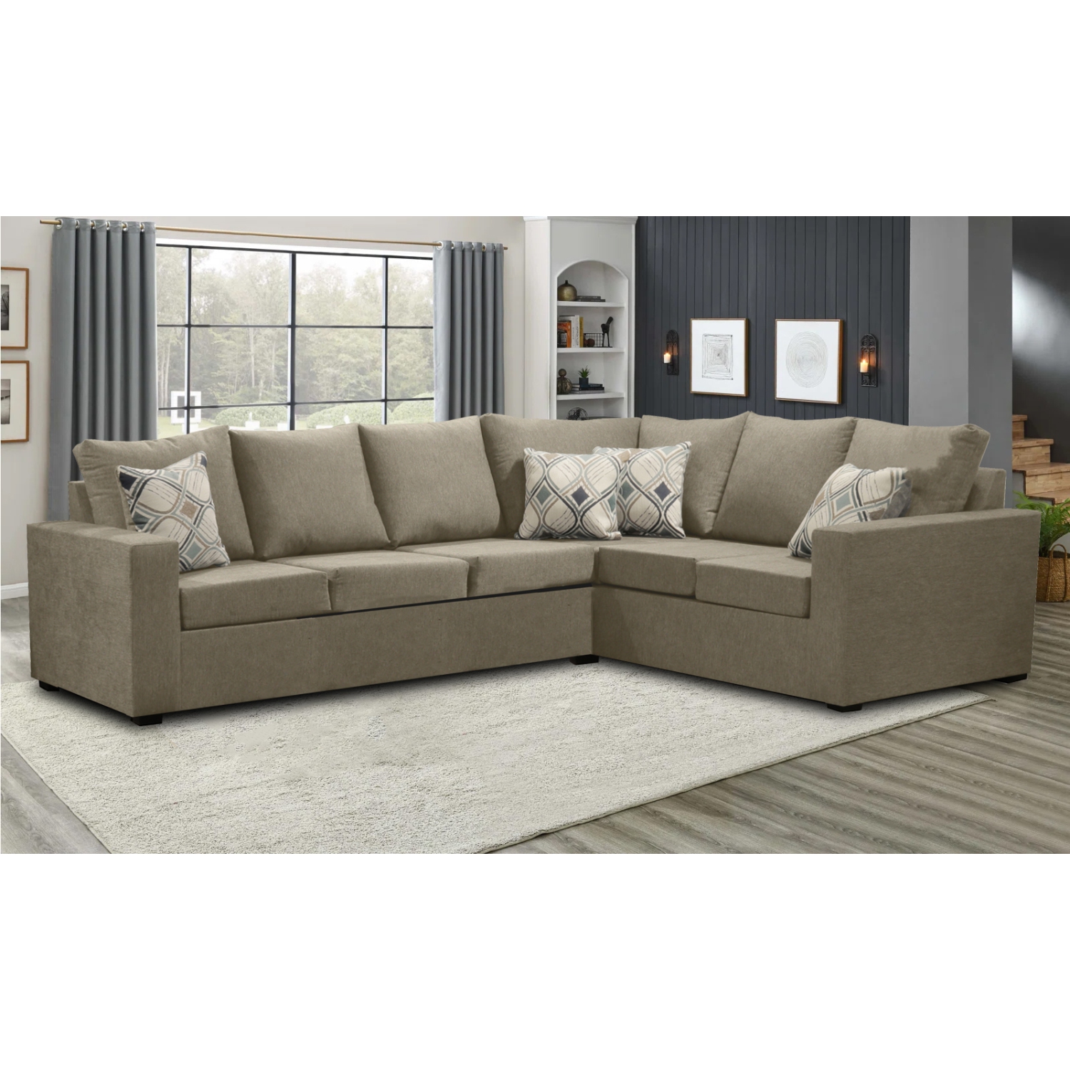 Infinite Imports – 302 Facing Left Sectional Sofa - Made In Canada With 2 Free Throw Pillows & FREE SHIPPING