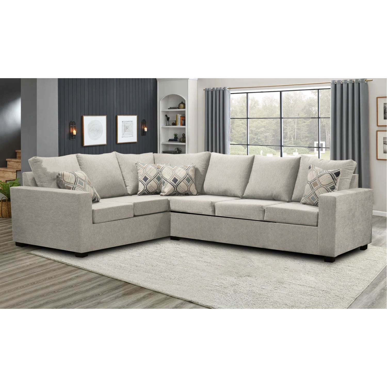 Infinite Imports – 302 Facing Right Sectional Sofa - Made In Canada With 2 Free Throw Pillows & FREE SHIPPING